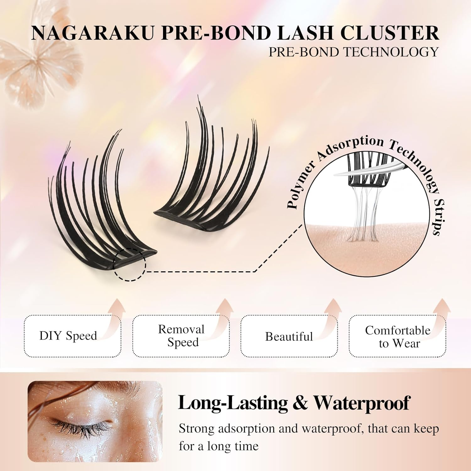 NAGARAKU Pre Glued Cluster Lashes Air Series Eyelashes Squirrel Style 72 Pcs No Glue Needed Pre-Bond Eyelashes Self Adhesive DIY Lashes（0.07Mm C Curl Mix Length)