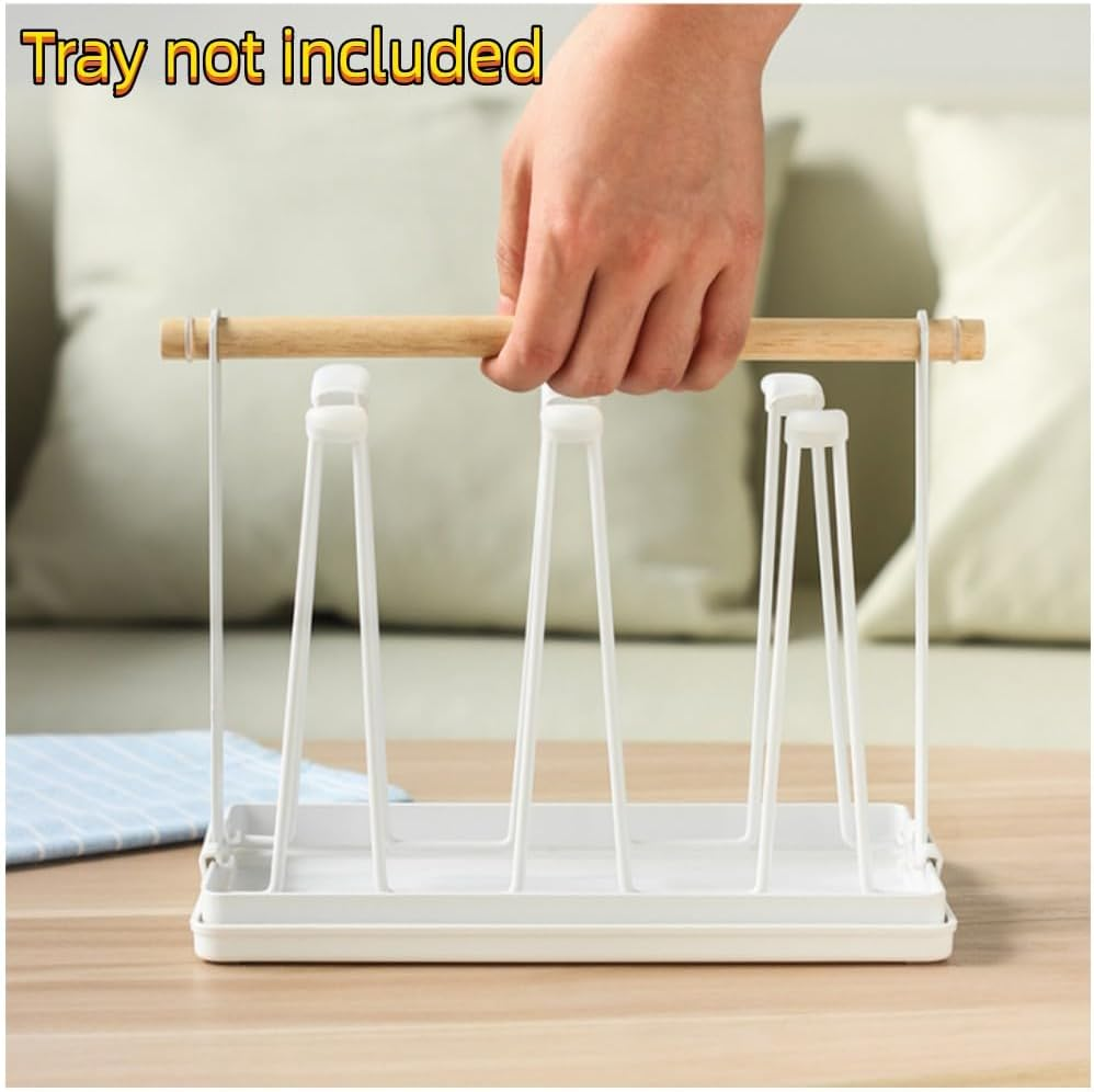 DACUAN 1 Wrought-Iron Water Cup Drain Rack, Non-Slip Bottle Drying Rack, Drain Rack, Bench Cup Holder, White Wooden Mug image number 4