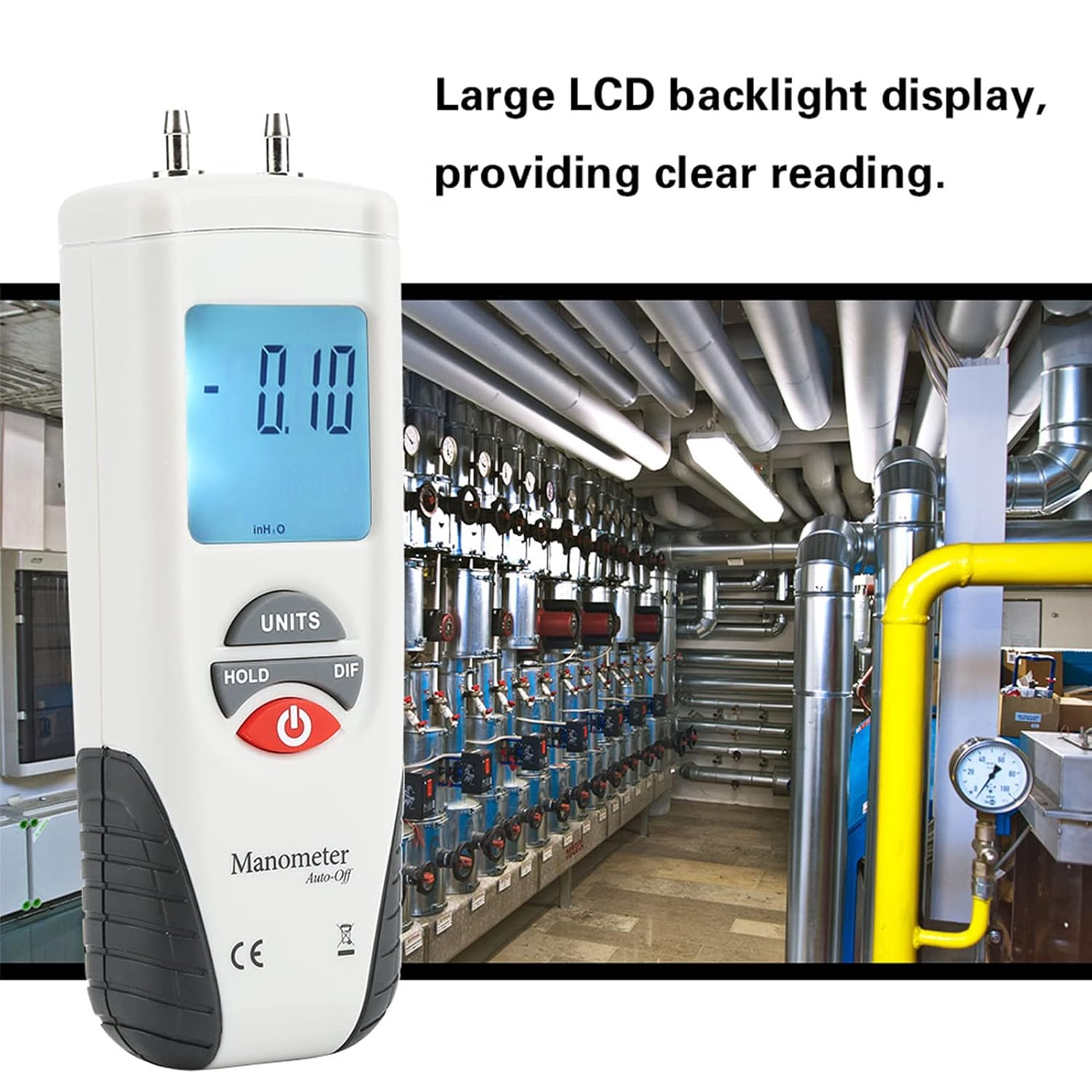 HT-1890 Digital Manometer Air Pressure Differential Pressure Meter with Large LCD Backlight for HVAC Clean Room Testing image number 2