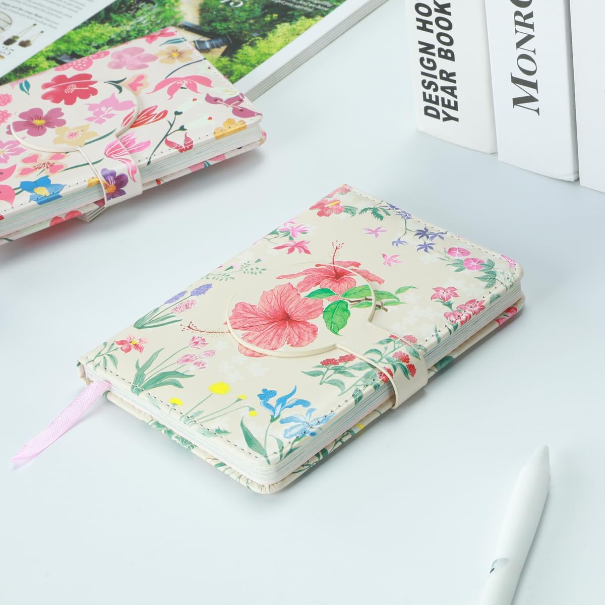 SIIXU Colorful Pocket Notebook A6 - Floral Theme with Unique Flower Illustrations, Vegan Leather, Small Size for Women, Ideal for Journaling, Notes, and Travel - 1, Light image number 3