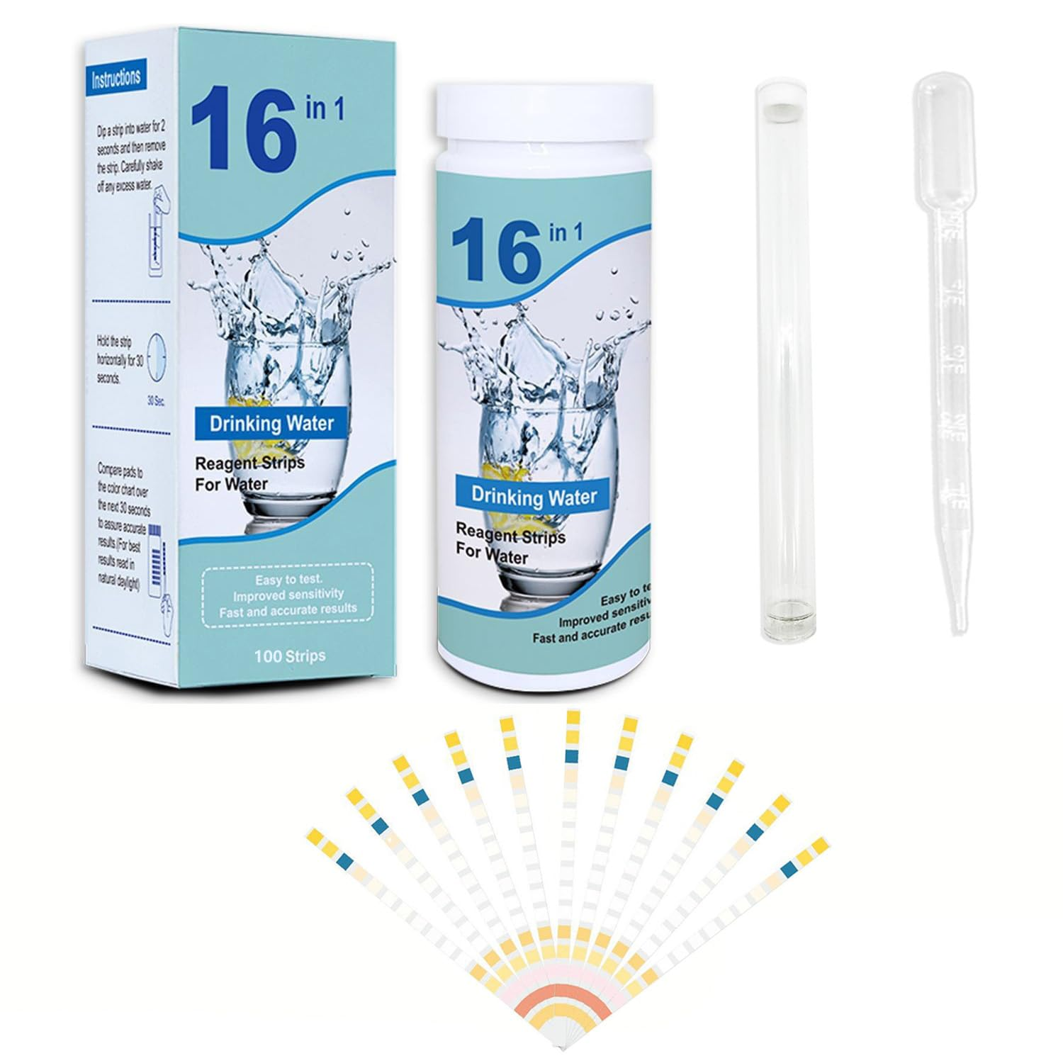 16 in 1 Drinking Water Test Kit |High Sensitivity Test Strips Detect Ph, Hardness, Chlorine, Lead, Iron, Copper, Nitrate, Nitrite | Home Water Purity Test Strips for Aquarium, Pool, Well & Tap Water image number 3