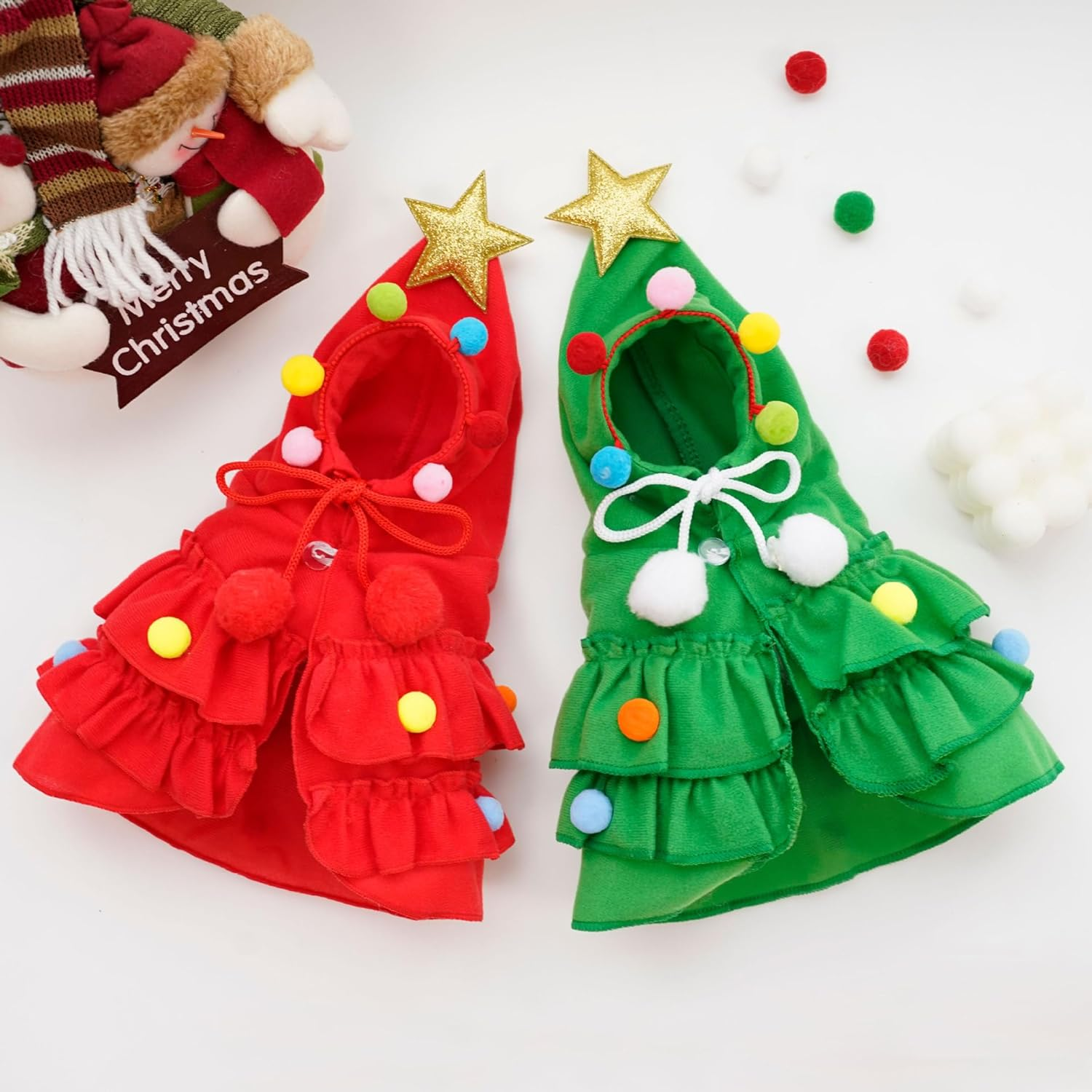 Pet Christmas Clothing Elf Clothing Cat Cloak Dog Clothing Little Cat Cloak Christmas Tree Little Dog Cat Pet (Green, L) image number 1
