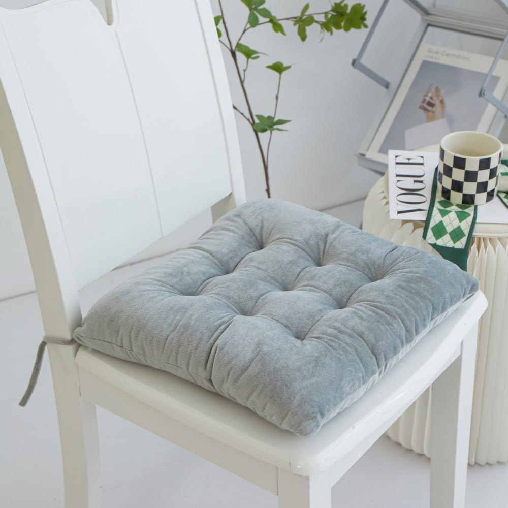 4-Pack Square Seat Cushions, Square Solid Color Thickened, Crystal Velvet Chair Cushions, Pillow Cushions with Ties, Suitable for Office Desks, Living Rooms, Tatami Mats (Silver Gray) image number 1