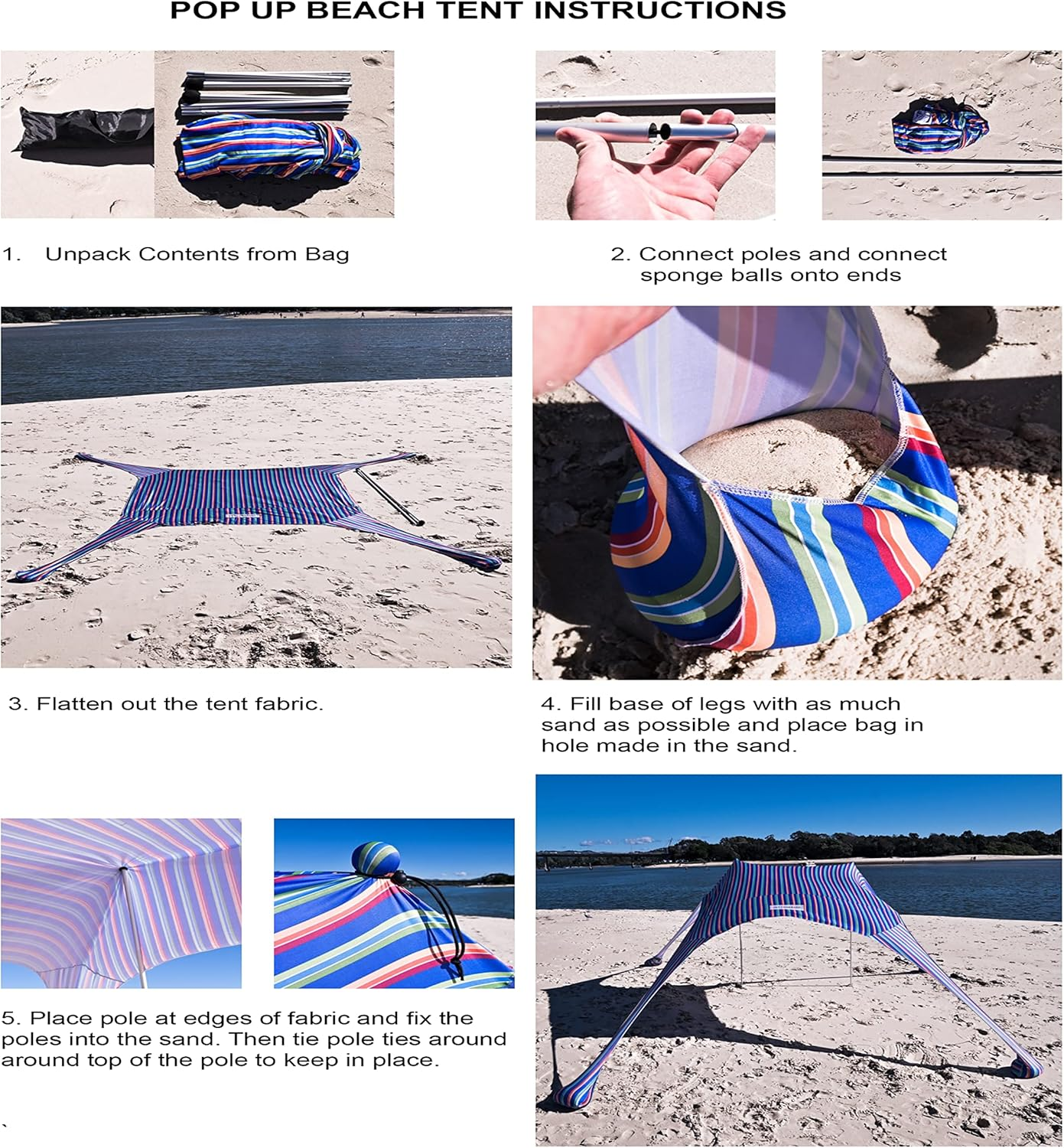 Pop up Beach Tent - Beach Sun Shade with UV Light Protection, 210 X 210 Cm Beach Canopy Sun Shelter for Beach, Camping and Outdoors image number 2