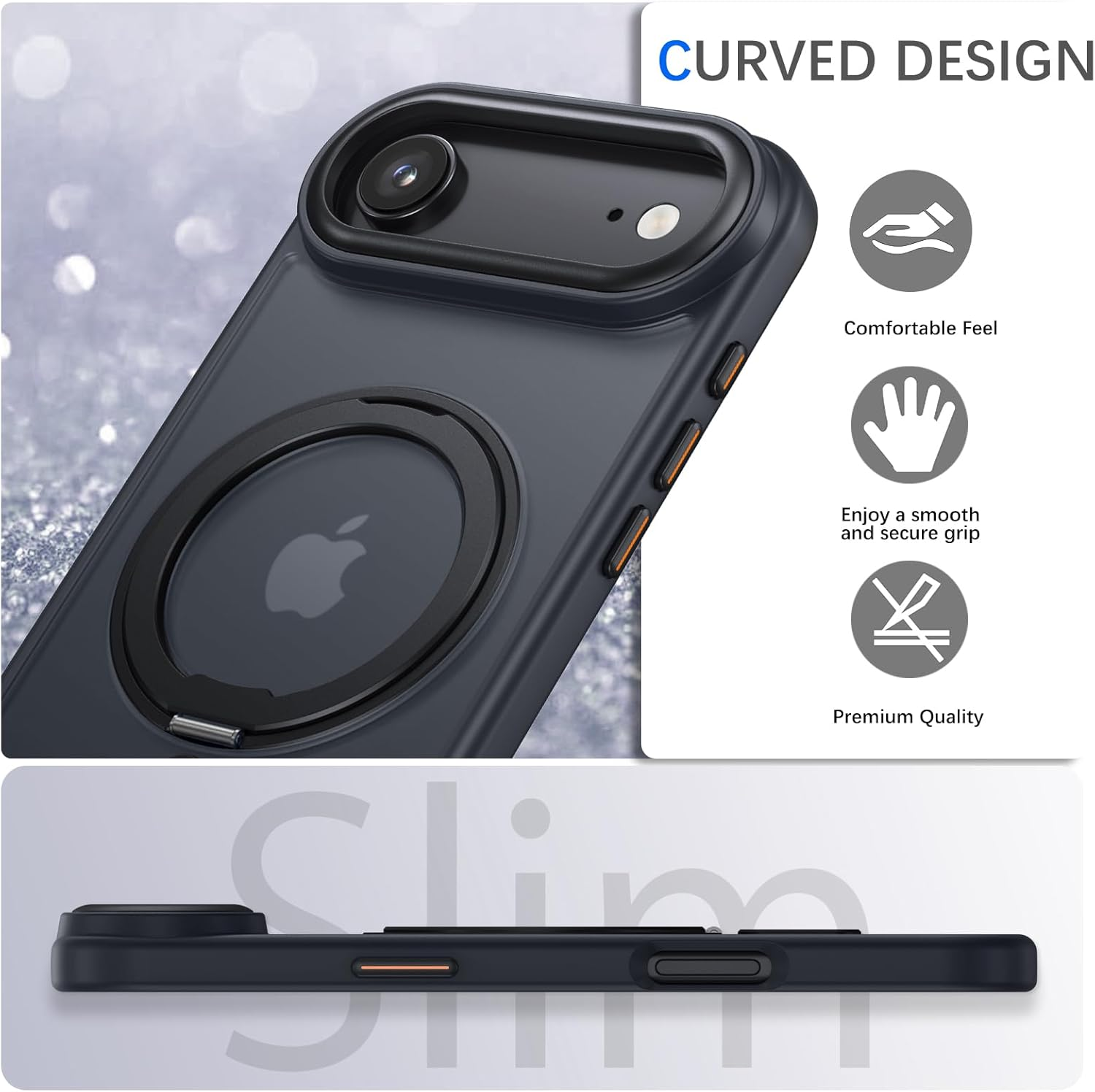 YINLAI for Iphone Air Case 6.5-Inch, Magnetic Compatible with Magsafe, with 360&deg; Rotatable Ring Stand, Anti-Fingerprint Skin-Friendly, Shockproof Full-Body Protective Iphone Air Case, Black