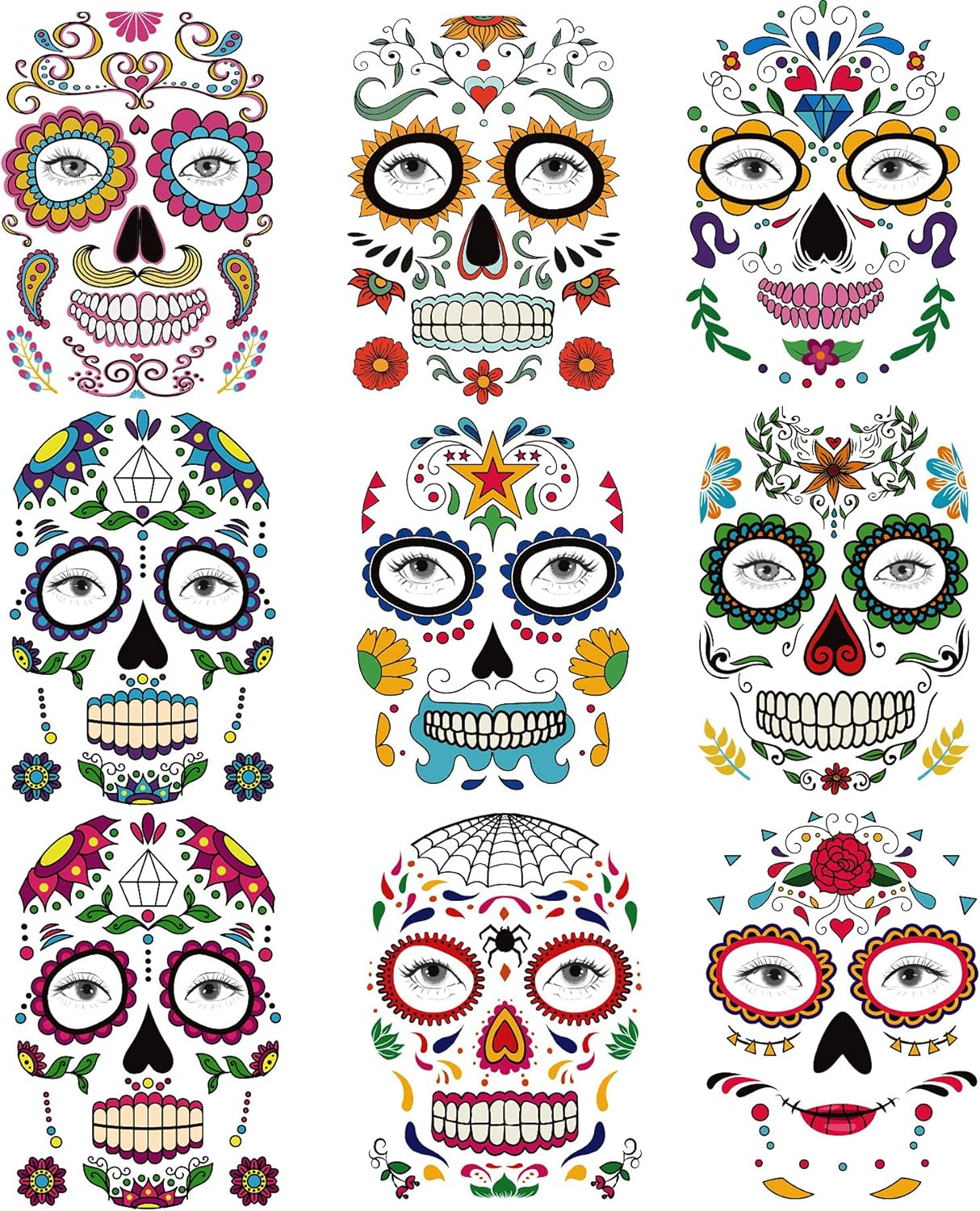 6 Sheets Temporary Tribal Face Tattoo, Waterproof Temporary Tattoos Halloween Tattoo Sticker for Men Women Tattoos