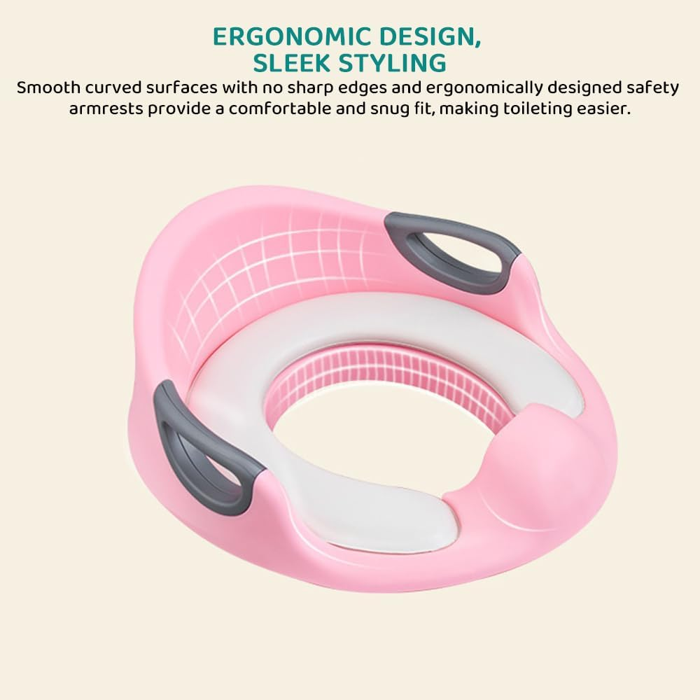 Potty Training Seat for Boys & Girls Kids Toddlers Toilet Training Seat with Detachable Soft Cushion, Sturdy Handle, Backrest, anti Slip Material (Pink)