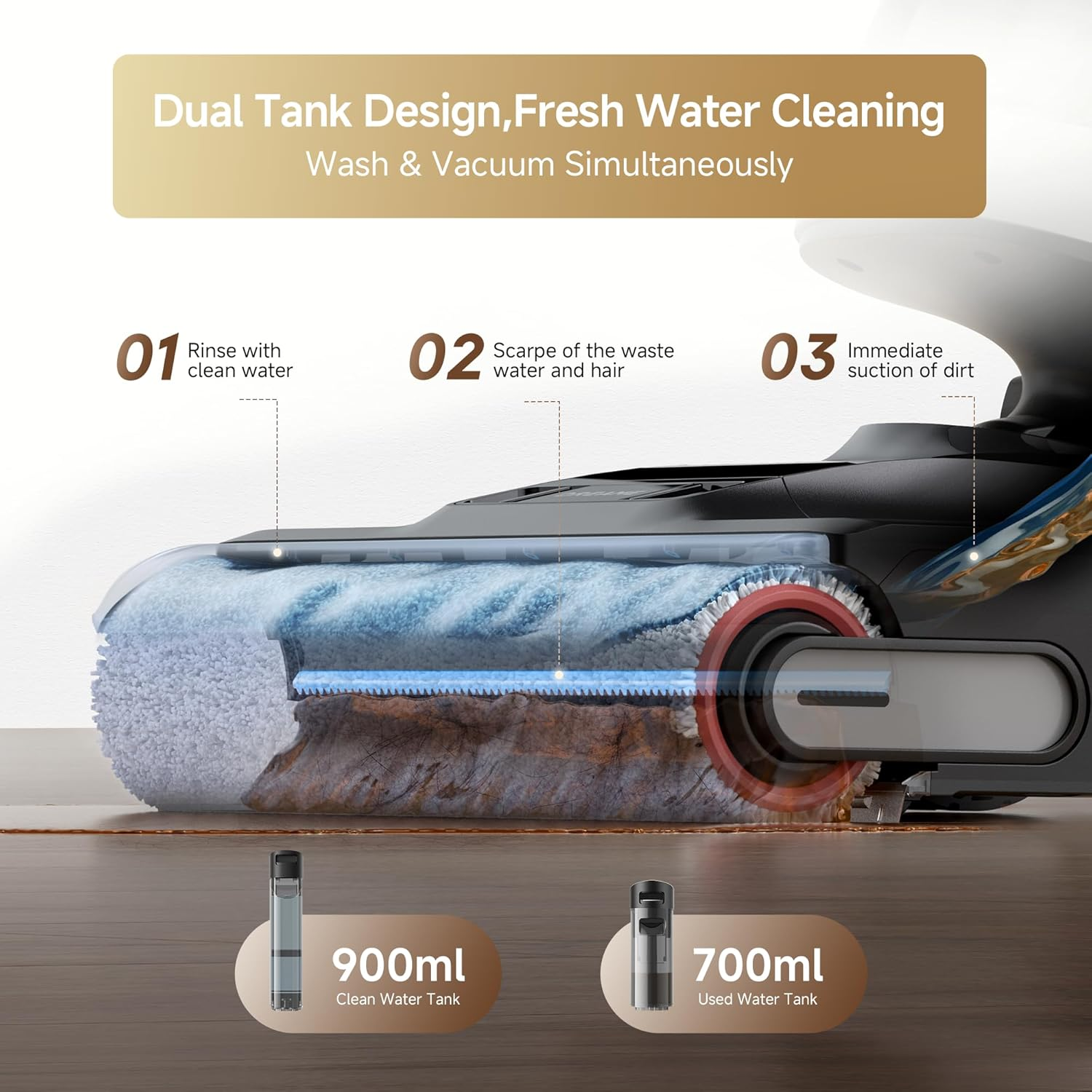 Dreame H12 Pro Cordless Wet Dry Vacuum Cleaner, Hot Air Drying, Self-Cleaning, Dual-Sided Edge Cleaning, Smart Messes Detection, 35Min Long Runtime, Smart Floor Washer for Hard Floors - H12 Pro image number 6