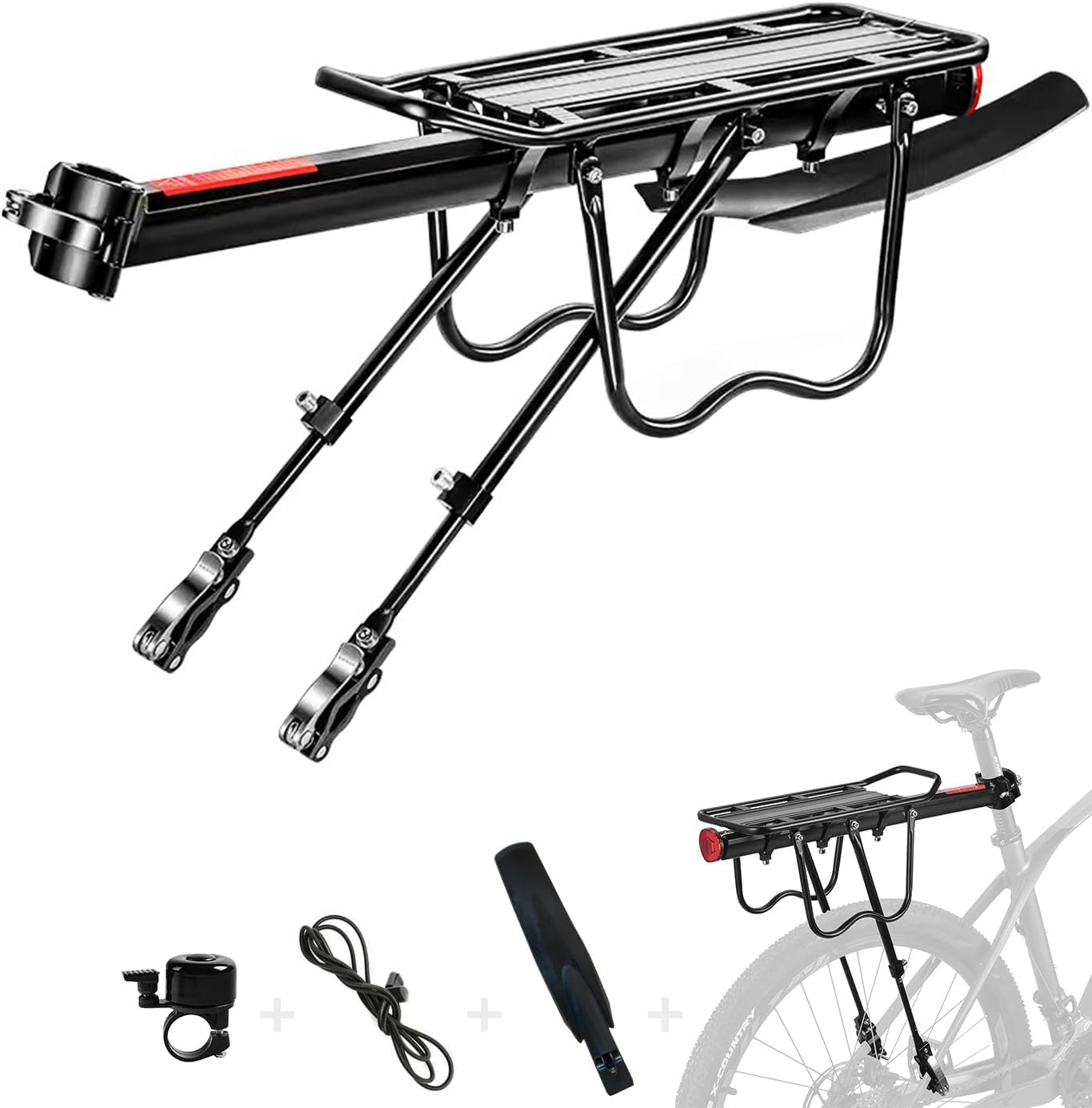 Rear Bike Rack， Bicycle Cargo Rack，Bike Accessories， Full Quick Release Adjustable Bicycle Carrier Bike Luggage Rack for Back of Bike Aluminum Alloy 110Lbs Capacity image number 2