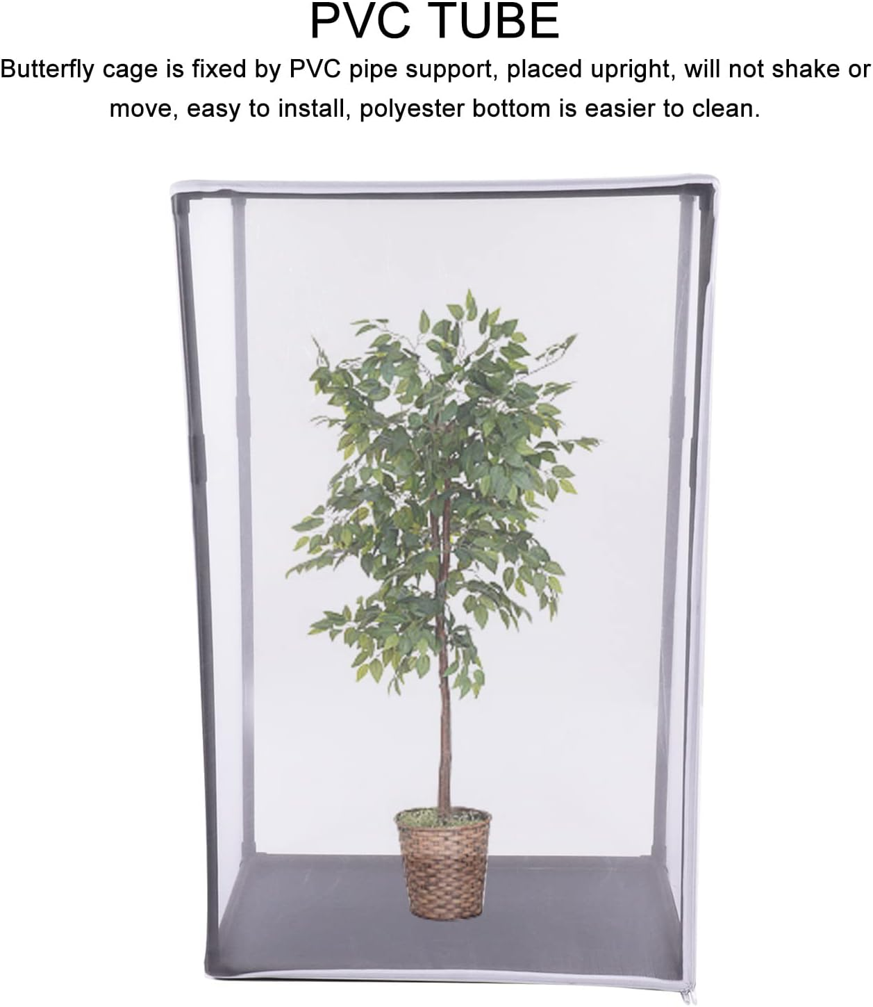 Butterflycage, Wide and High PVC Tube, Breathable Mesh, Large Space, Zipper Opening and Closing, Easy Installation, for Raising Small Insects and Butterflies image number 3