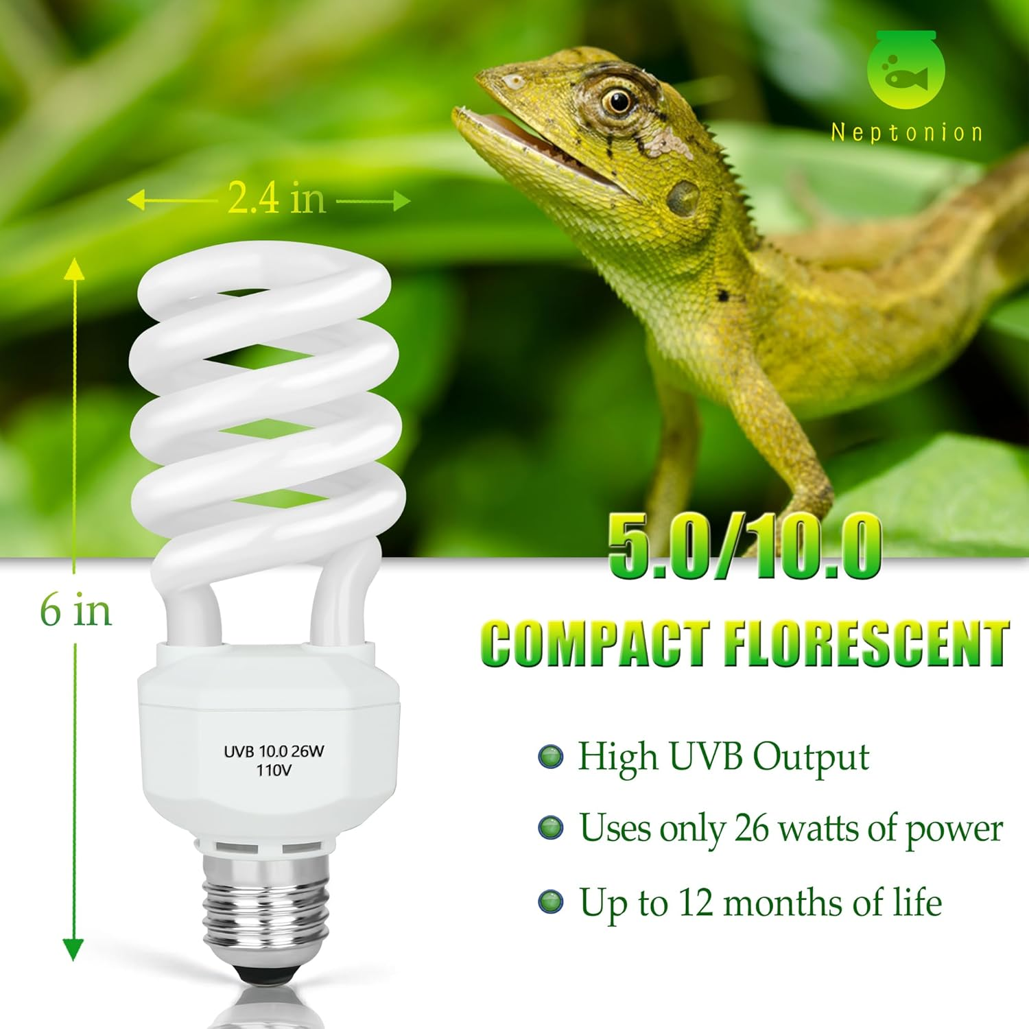 UVA UVB 10.0 Reptiles Bulb, 26W Dual-Threat UV Light Bulb, Compact Fluorescent Lamp, Suitable for Desert Reptiles image number 5