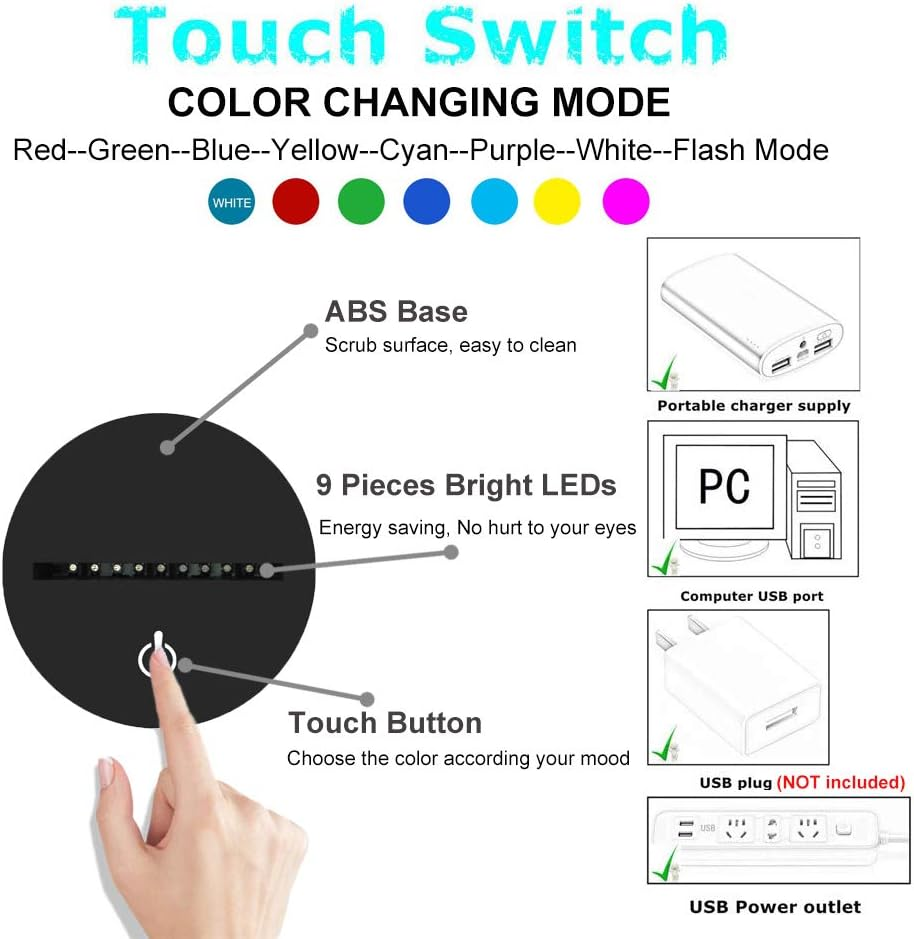 3D Fishing Lamp Illusion Night Light LED Touch Fish Desk Table Lamps 7 Color Change USB 3D Visual Lights Home Bedroom Decor Lighting Birthday Gifts Toys for Boys Kids Fishing Lover by YKL World image number 3