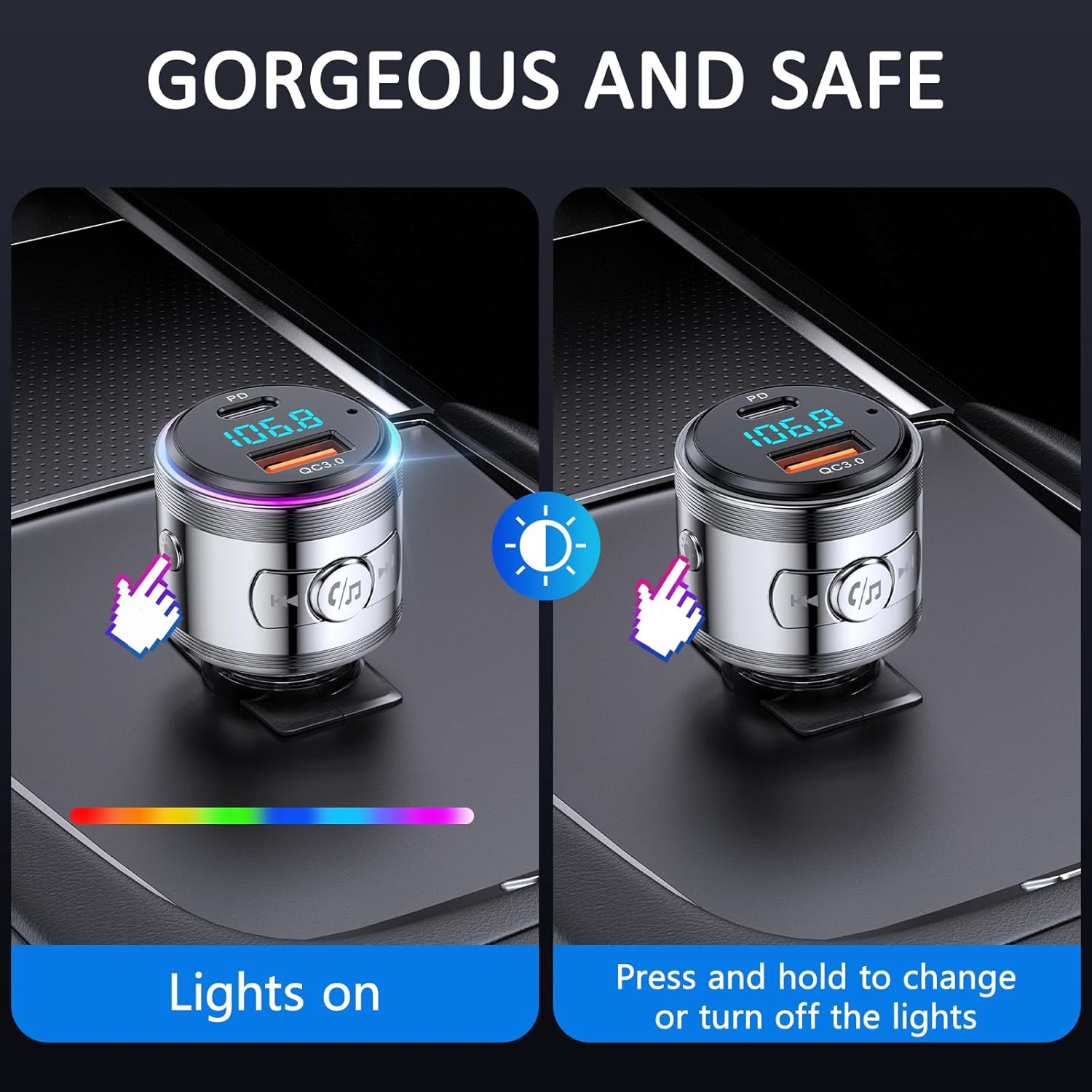 LENCENT Car FM Transmitter Bluetooth 5.3, PD 20W & QC3.0 18W Fast Car Charger, Wireless Bluetooth Car Adapter Music Player/Car Kit, Hi-Fi Sound & Hands-Free Calls, Supports Voice Assistant, All Metal image number 1