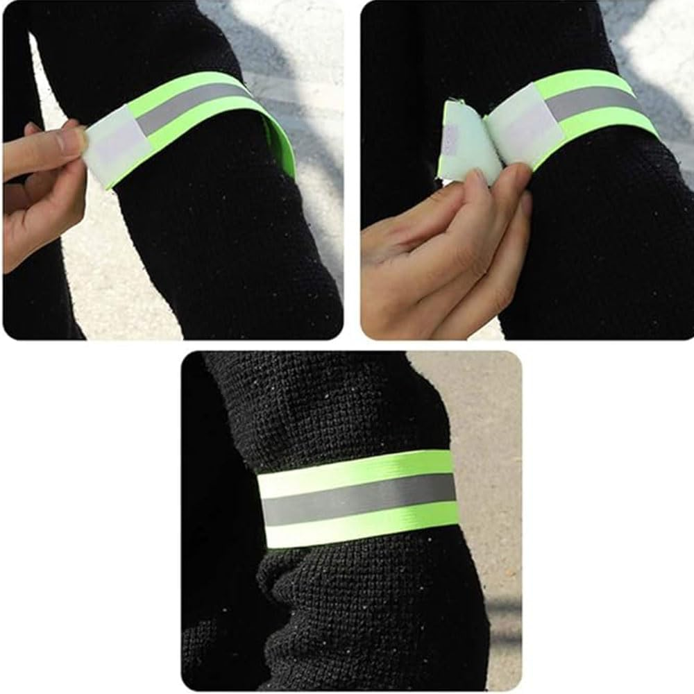 8 Pcs Reflective Running Gear, Runners Reflective Wristbands for Running, Cycling, Walking High Visibility Safety Reflector Straps (Green & Orange) image number 5