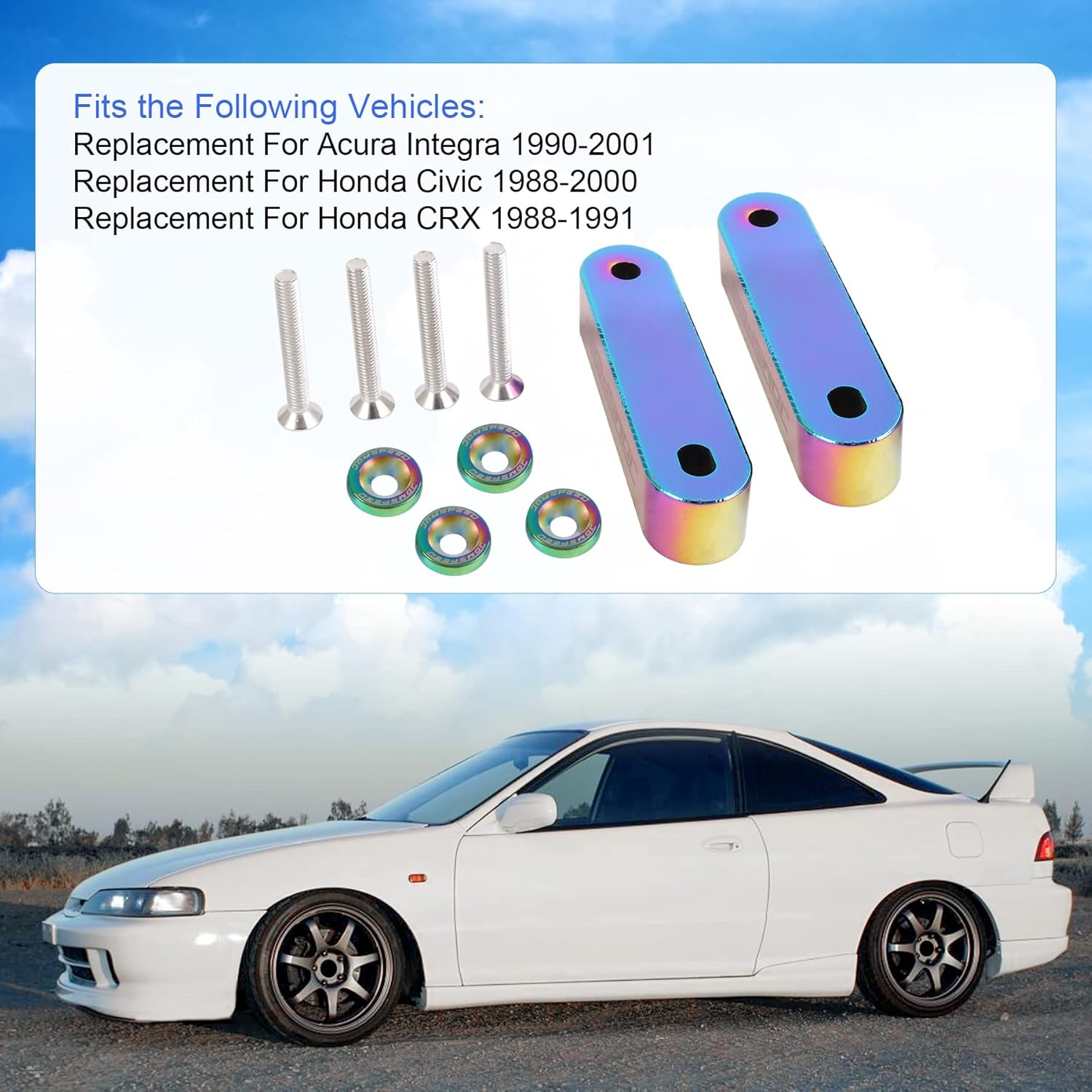 JDMSPEED Neo Chrome CNC Billet 3/4" Replacement for Hood Vent Spacer Riser Kit + Bolts + Washers image number 4