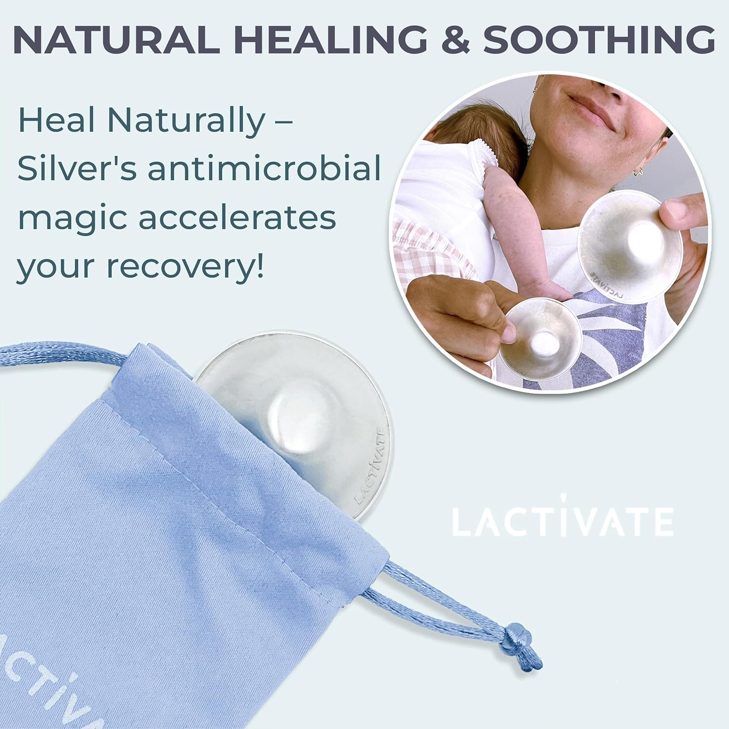 Lactivate Silver Nursing Cups S/M 45Mm &ndash; Pure Solid 925 Sterling Silver Nipple Shield for Breastfeeding &ndash; Soothe Sore, Cracked Nipples &ndash; Set of Two Breast Shields in a Soft Storage Pouch image number 5