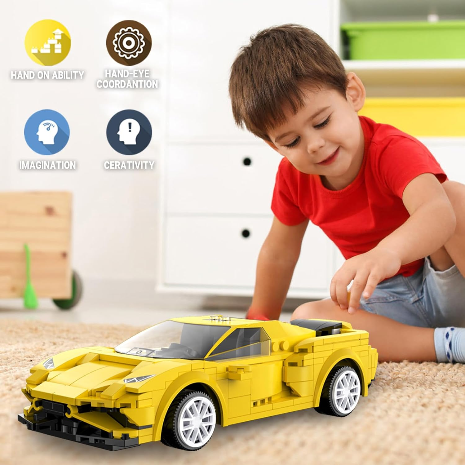 Technic RC Car Building Set, Two Modes of Control Race Car, Yellow STEM Sports Model Car Kits Toys Gifts for Boys Kids Age 8-12(289 Pcs) image number 6