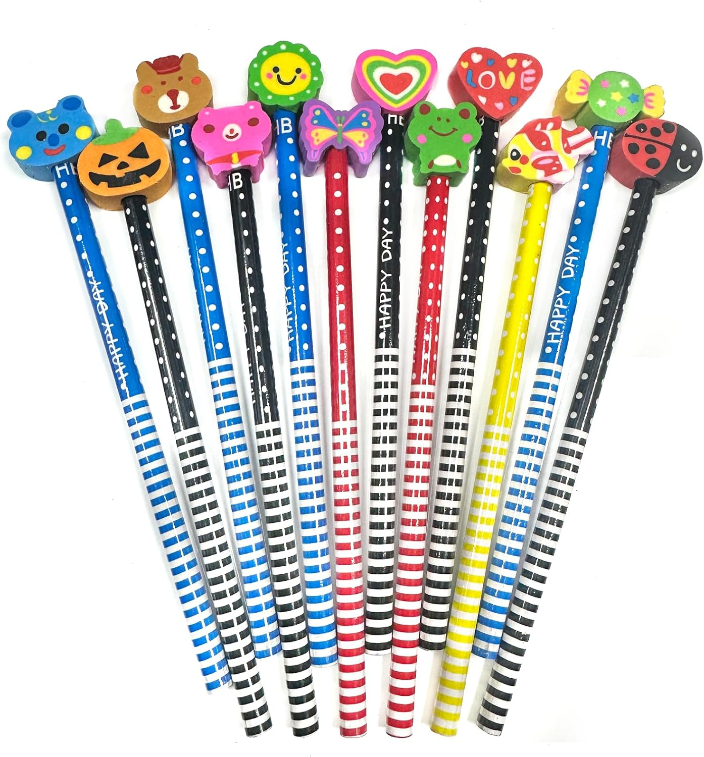 Assorted Cute Pencils, 12 PCS Colorful Cartoon Pencil with Erasers for School Supplies, Classroom Prizes (Bulk) image number 6