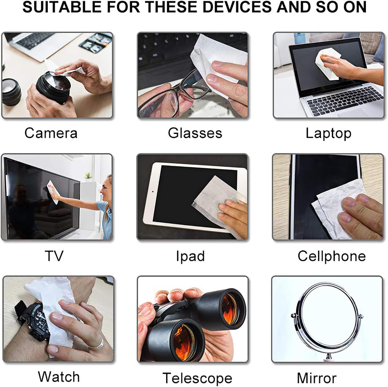 Pre-Moistened Lens Wipes ALIBEISS Screen Wipes for Glasses, Camera, Ipad, Tablets, Smartphone, Screens and Other Delicate Surfaces,Pack of 100 image number 2