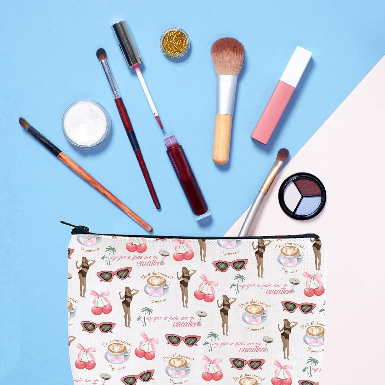 Sabr-Rina Makeup Bag Espresso Martini Gift My Give a F*Ck Are on Vacation Tour 90S Music Fans Concert Cosmetic Bag, Is It That Sweet Makeup Bag 3Uk, Fashion image number 1