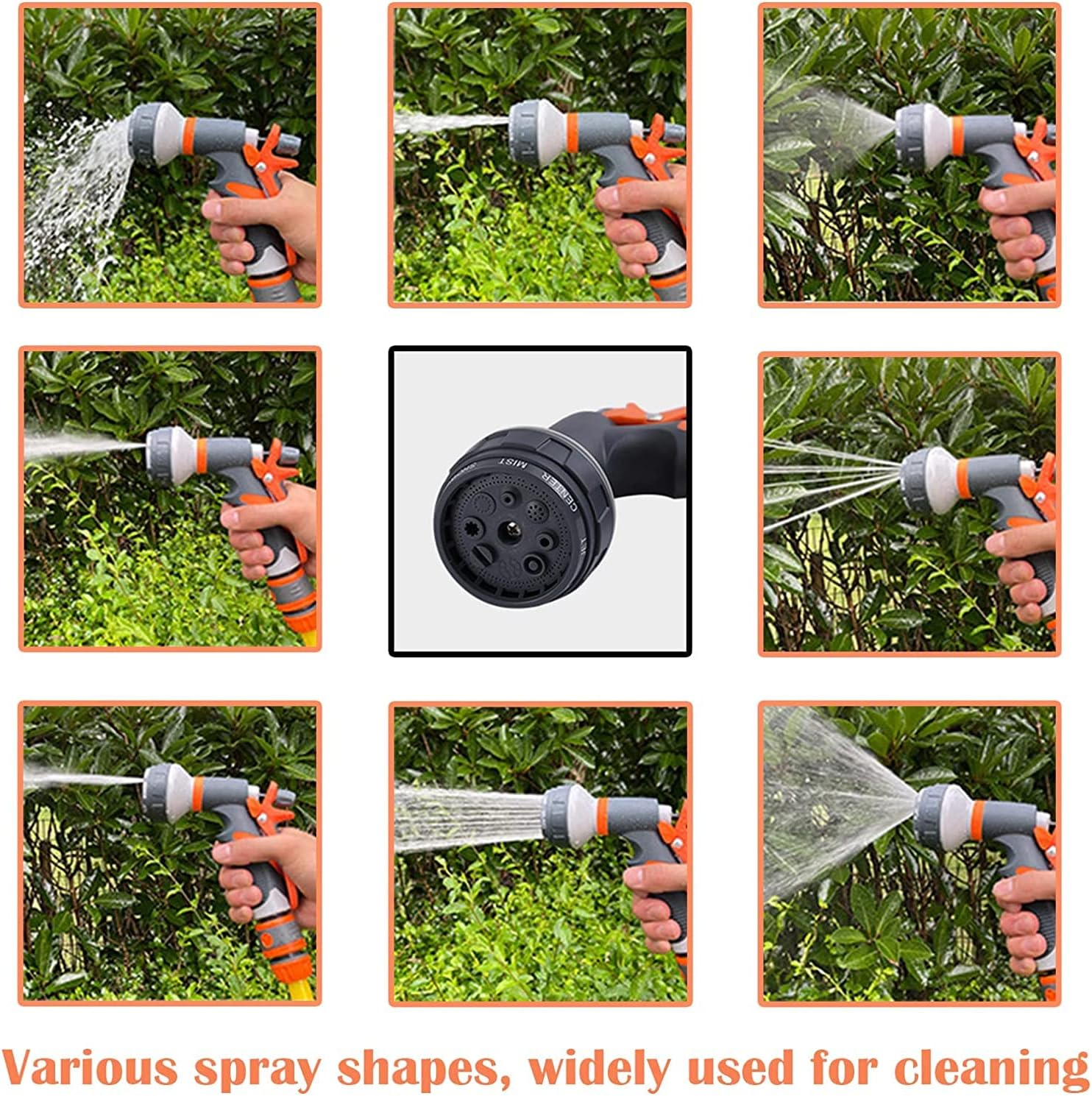 Garden Hose Nozzle, 8 Watering Patterns, High Pressure, Metal Body, Plastic and Rubber, Threaded Connection, 2 Ports, Ideal for Lawn, Garden, Car Washing, Pets image number 1
