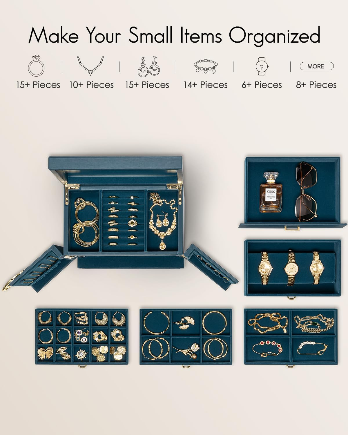 Vlando Jewellery Box, Huge Faux Leather Jewellery Boxes Jewellery Organiser,Earring Neckace Ring Storage Case for Women,Home Storage & Organisation,Girl Gift Green image number 1