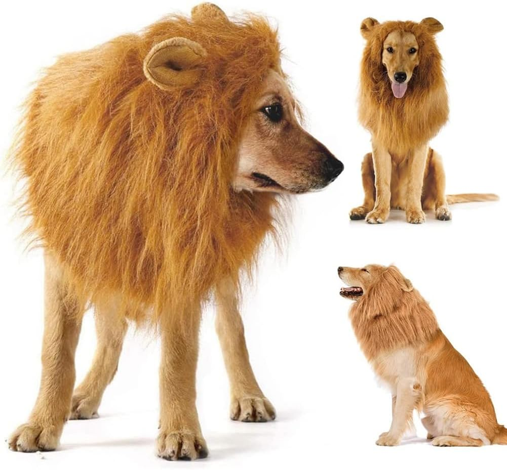 Domoi for Dog Costumes Realistic Lion Wig for Medium to Large Dog+Ear Pet Supplies Cute 1 Piece B image number 6