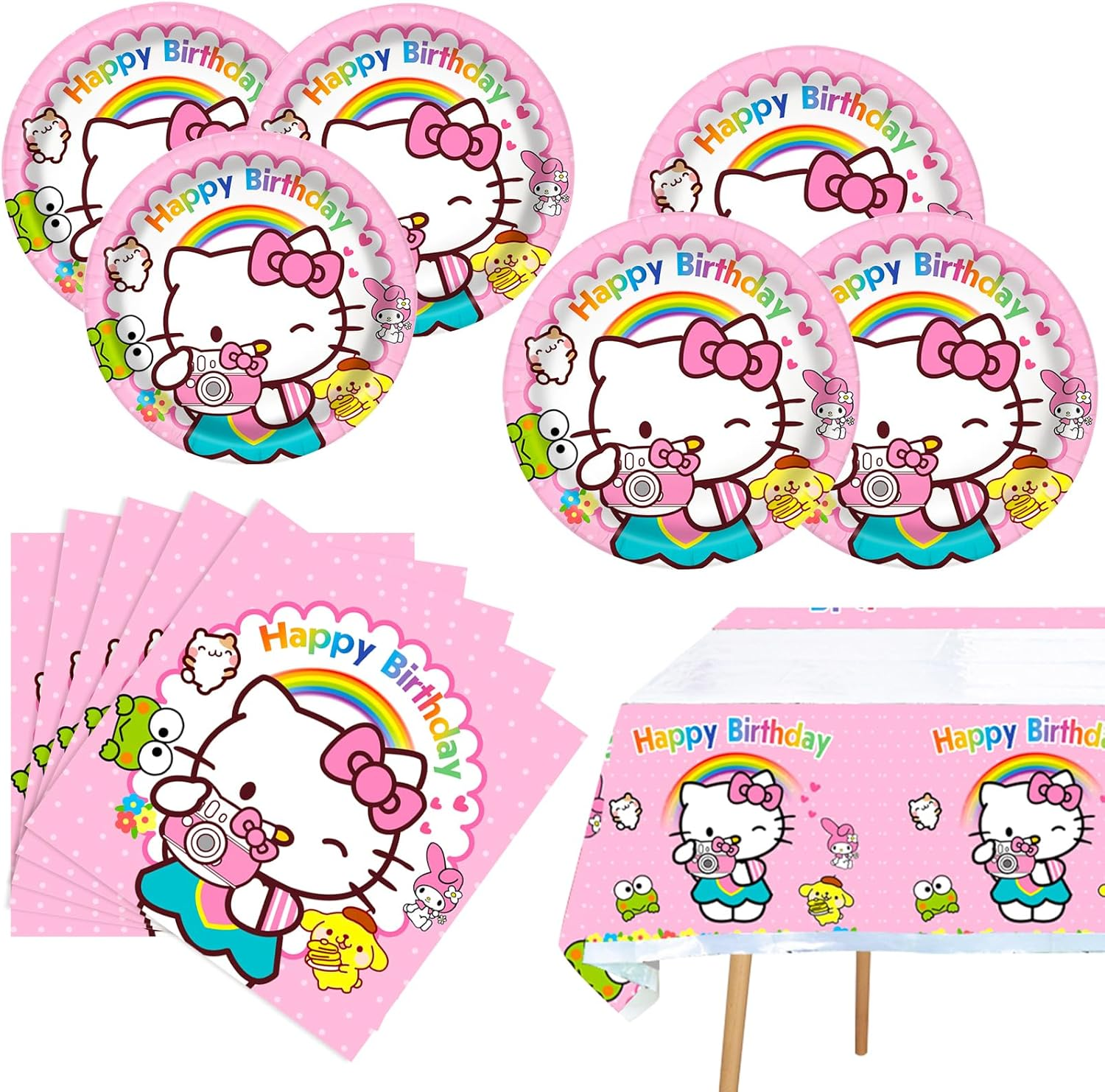 Kitty Birthday Party Supplies, 20 Plates, 20 Napkins and 1 Tablecover for Girls Kitty Party Decorations image number 2