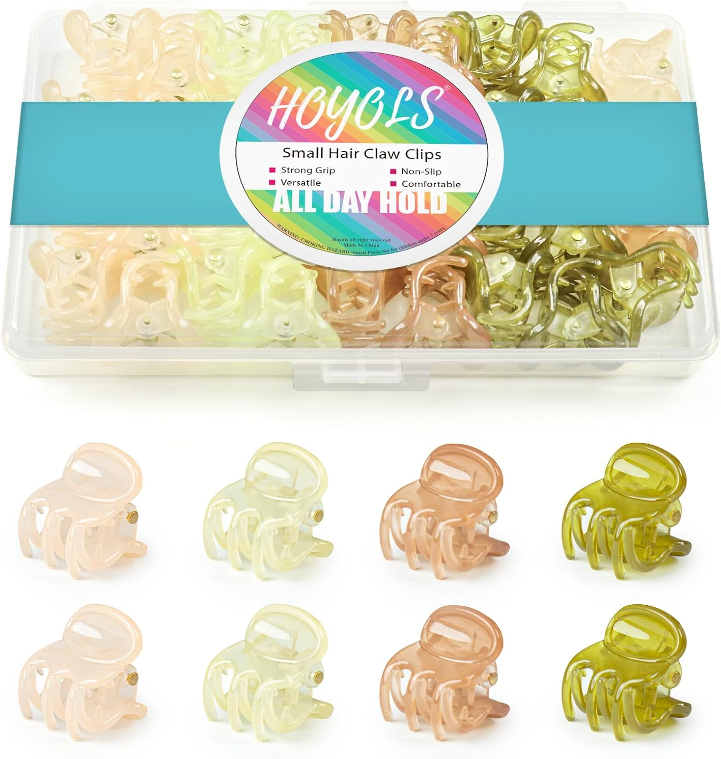 HOYOLS 36 Pcs Small Tortoise Hair Claw Clips, Mini Half up Plastic Hairclips for Women Girls, Strong Grip Non-Slip Jaw Clips for Thin Short Hair (Amber Glow Mix Color)