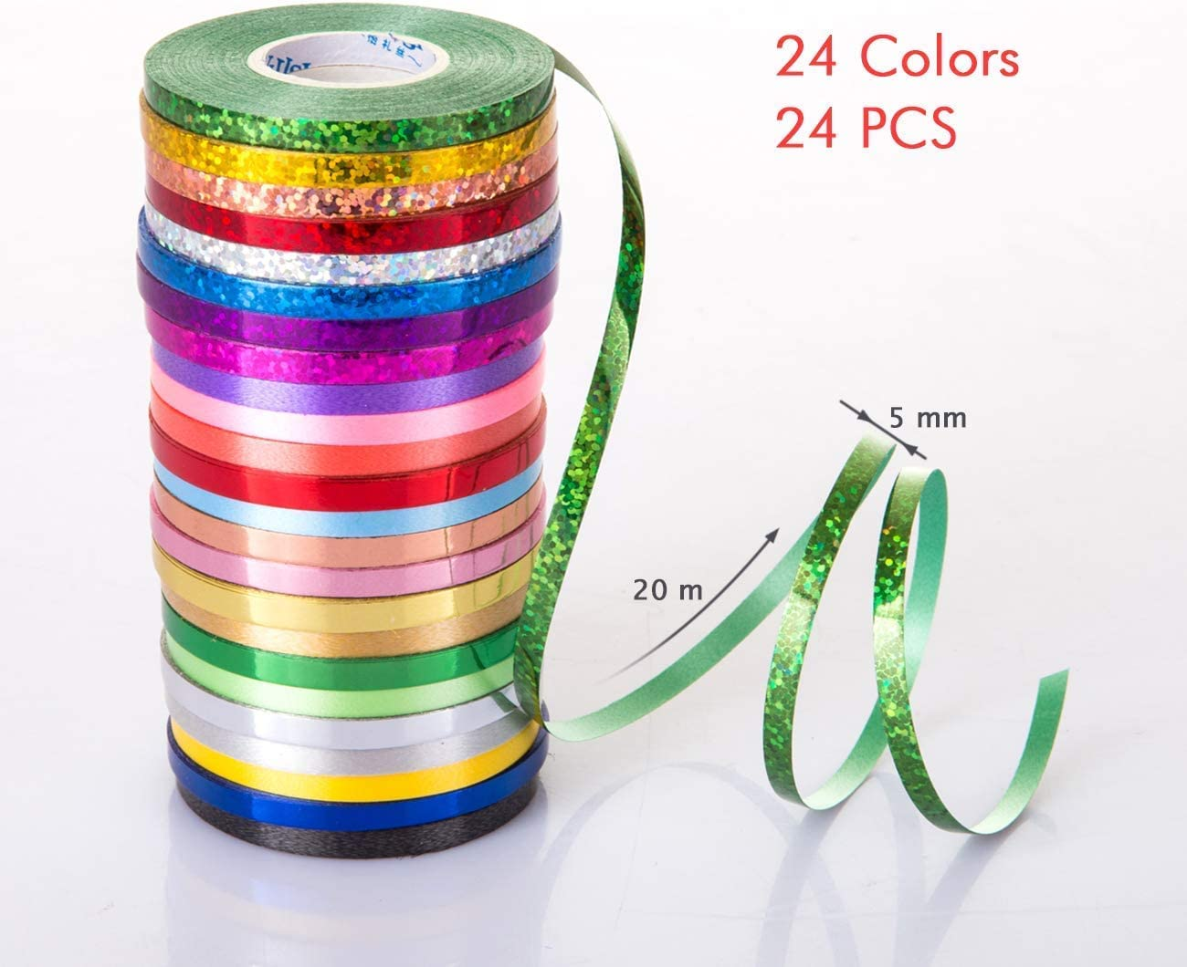 LEMESO 24 Rolls Curling Ribbon Assorted Colors Balloon String for Crafts Gift Wrapping,Party Decor, Florist Bows & Wedding Decoration(20M/Rolls) image number 2