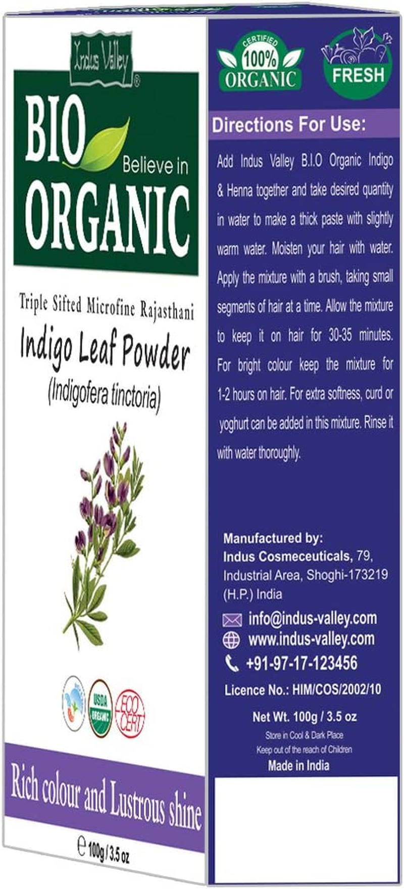 Indus Valley BIO Organic Indigo Leaf Powder for Hair &ndash; 100G (Pack of 2) | Natural Hair Coloring Powder | No Ammonia, No PPD, No Chemicals - Indigo 100G+Brush image number 7