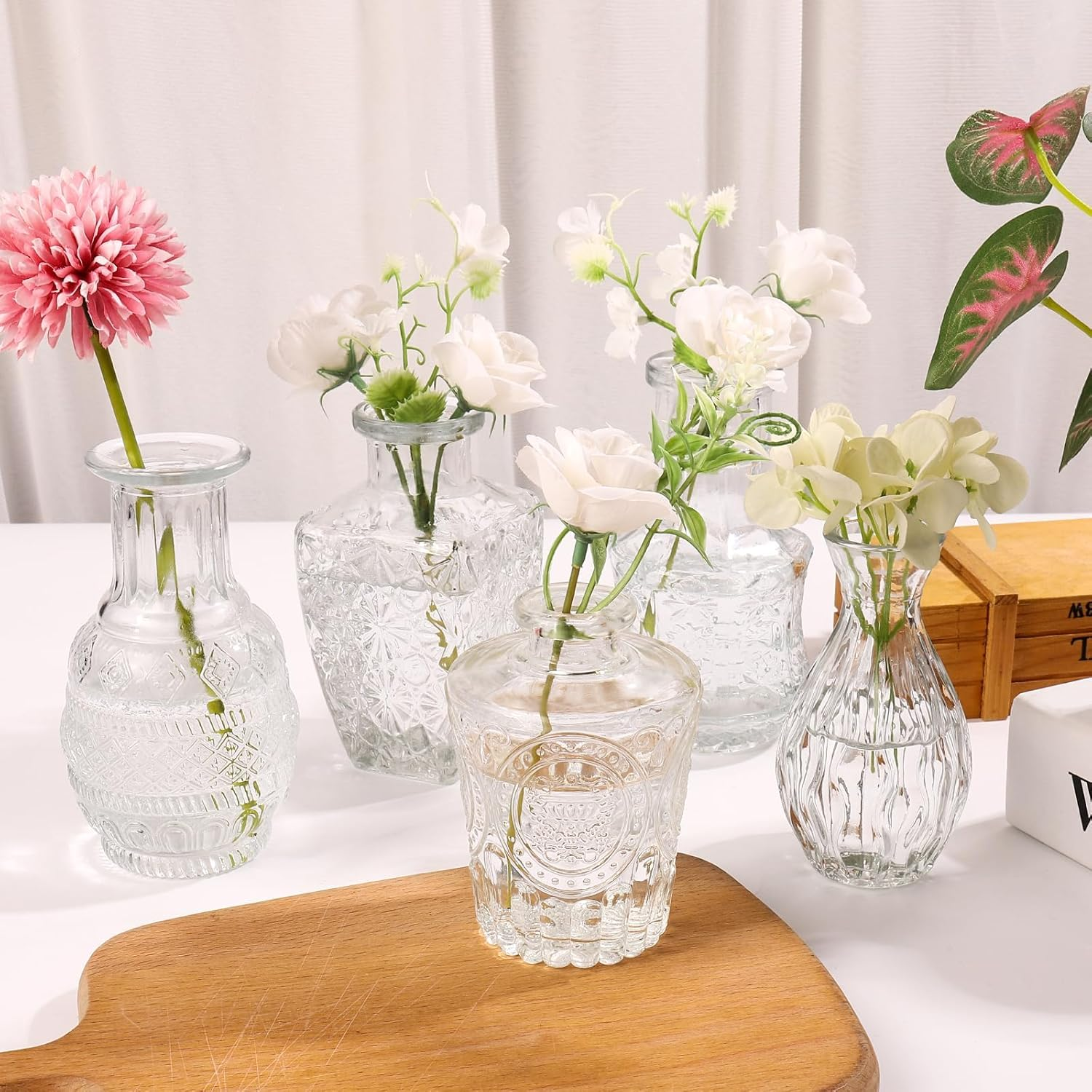 Bud Vases, 10-Piece Transparent Vases, Decorative Table Glass Vases for Flowers, Small Vintage Vase, Center Decoration, Suitable for Flower Arrangement, Party, Wedding image number 5