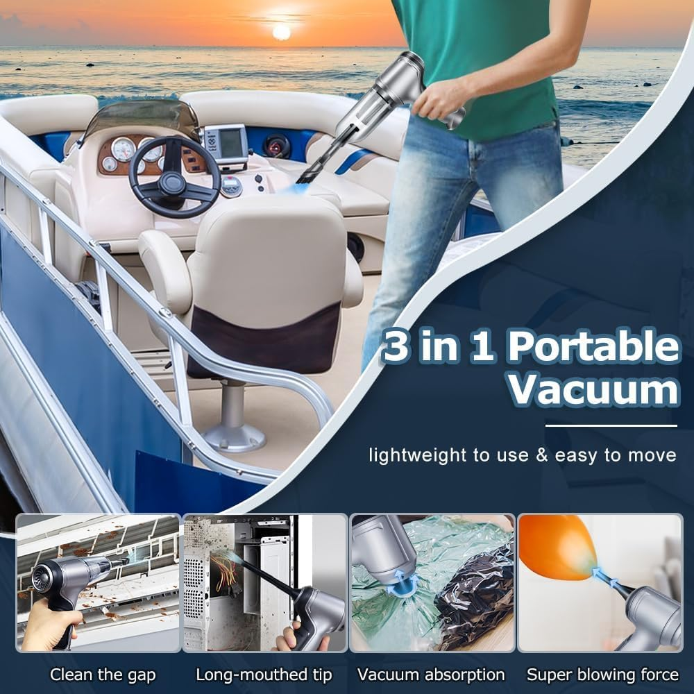 Car Vacuum Cleaner, 15000PA Handheld Vacuum Cordless Rechargeable Wireless Vacuum Brushless, 3 in 1 Portable Mini Dust Buster for Car Desktop Home Cleaning image number 5