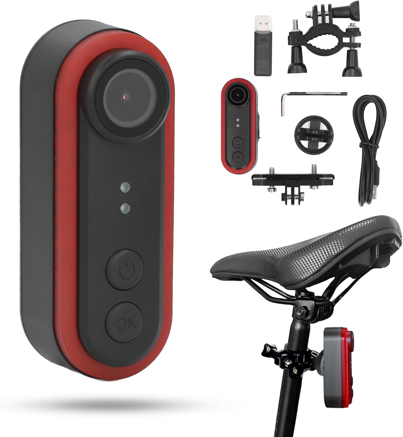1080P Bike Rear View Camera, Tail Light, 6 Lighting Modes, Wide Angle Lens, 3500Mah Battery, Loop Recording, IPX6 for Mountain, Road Bike with APP, HD Stable Images image number 3