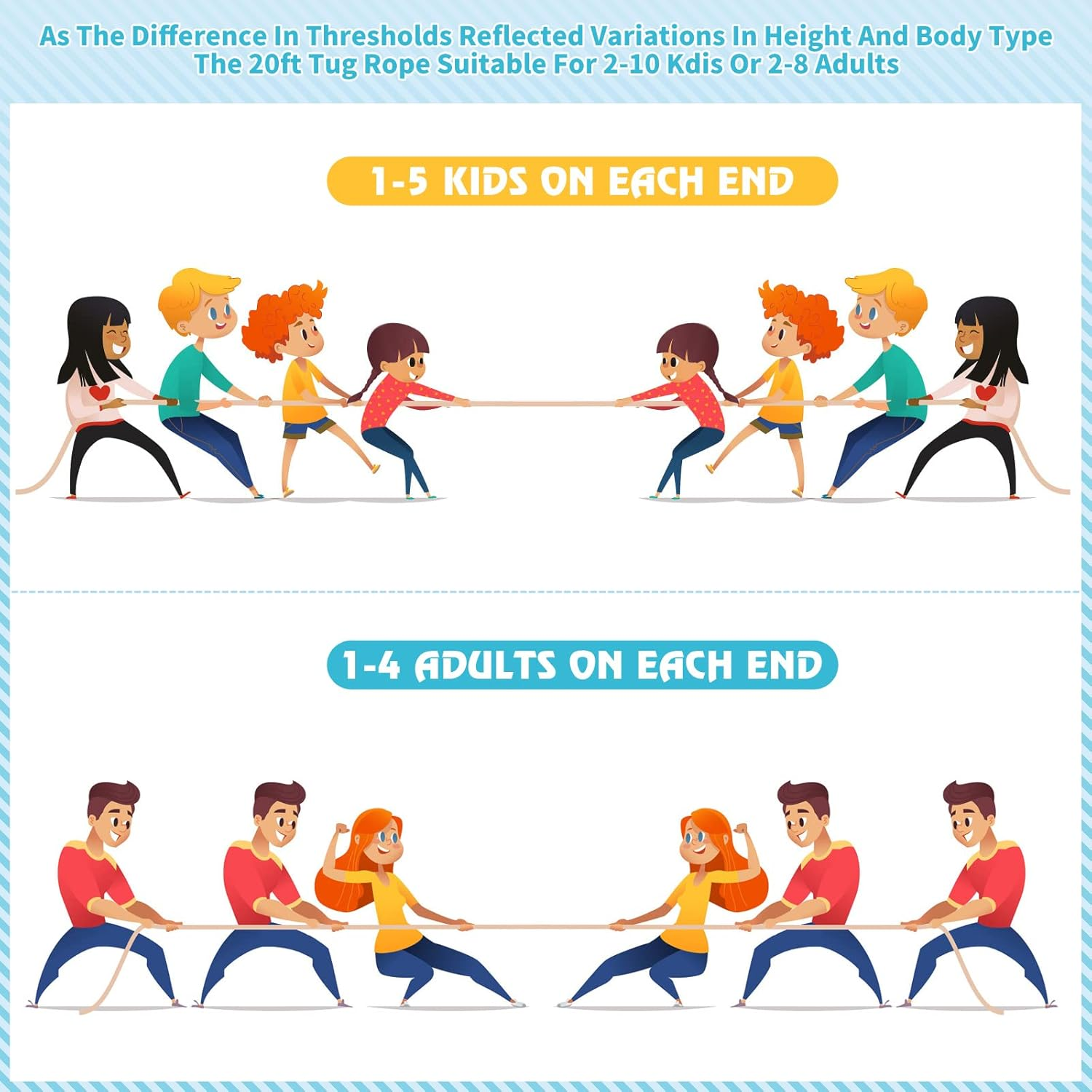 20FT Tug of War Rope for Kids and Adults - Outdoor Field Day, Family Reunion, Birthday Party Game - Summer outside Yard, Backyard, Lawn, Camping, Picnic, Carnival Activities
