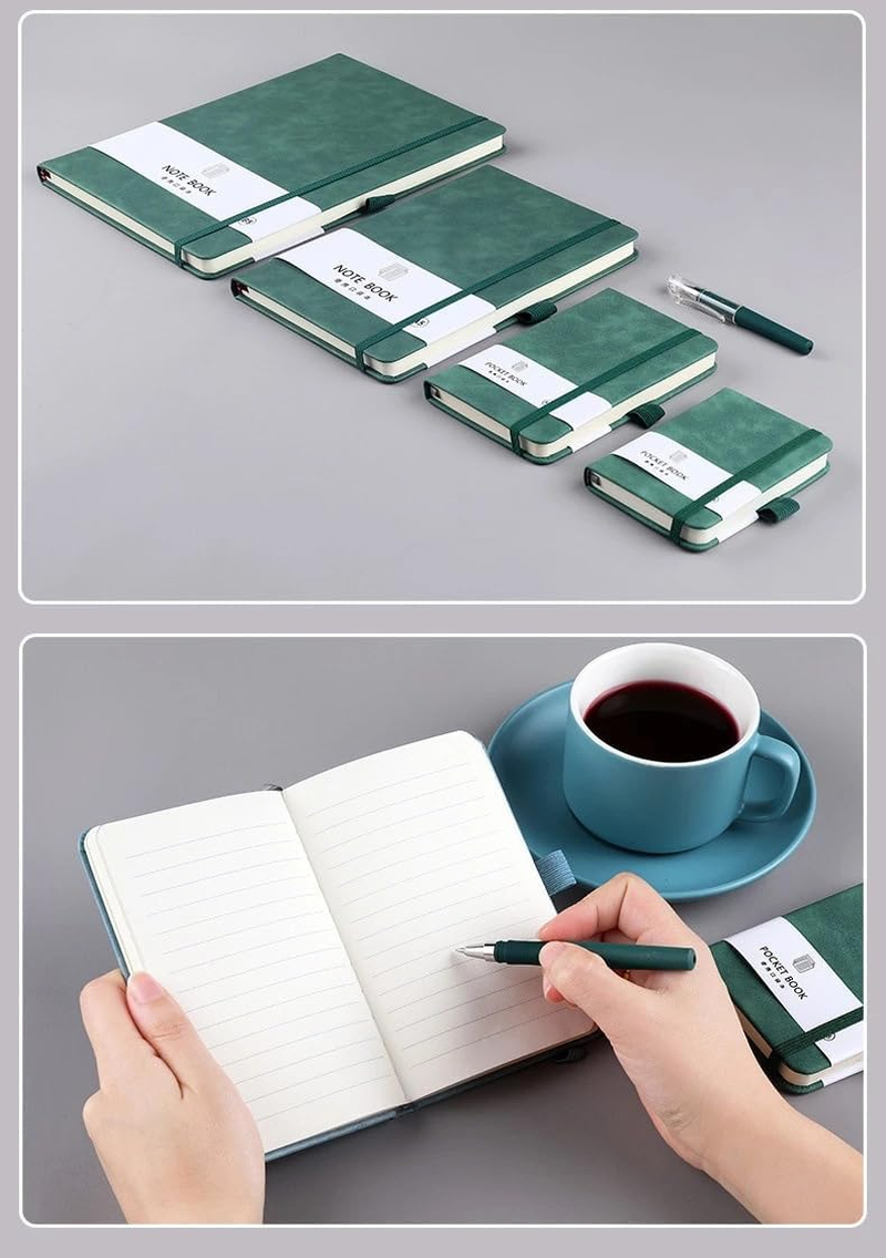 2 Pack Notebook-A6/A5 Lined Journal Notebook,100 Pages 80 GSM Journal Notebook Hardback Notepad with Bookmark, Pen Loop,Premium Leather Hardcover Notebook for Writing Study Office Travel Recording (Green) image number 3