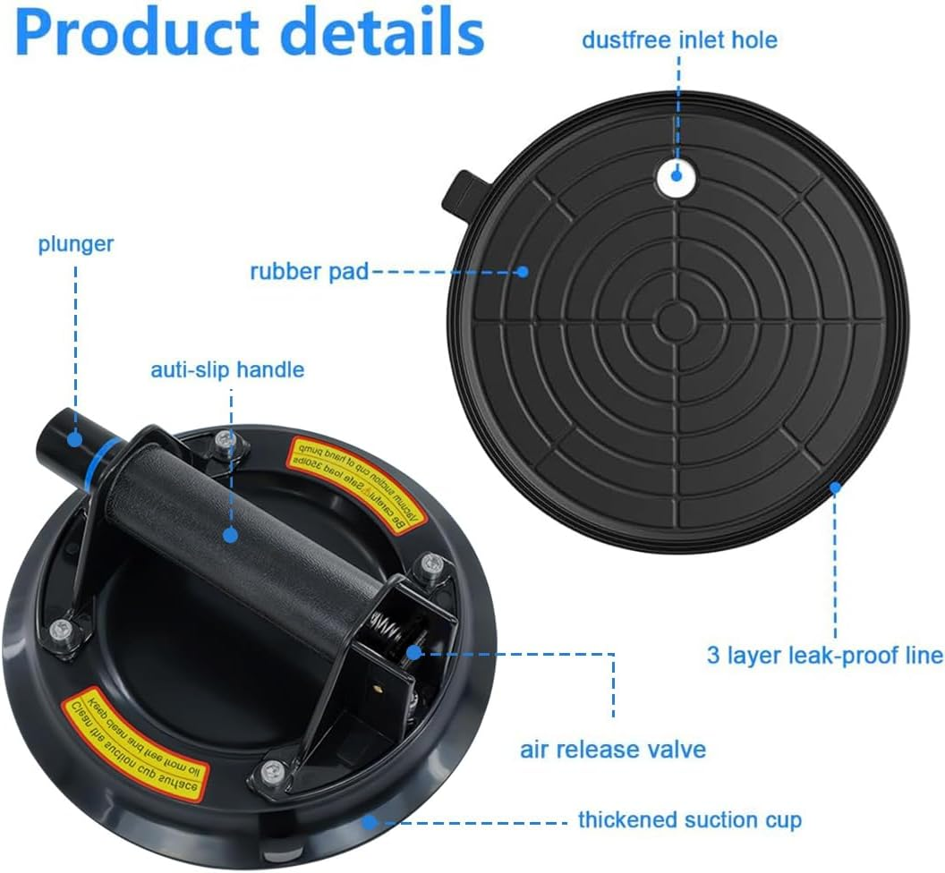 Heavy Duty Glass Suction Cup, 2-8 Inch Glass Suction Cups with Load Capacity of 180Kg,Strong Suction Tile Suction Cup Tool,Used to Lift Large Granite Slabs,Include Suitcase image number 4