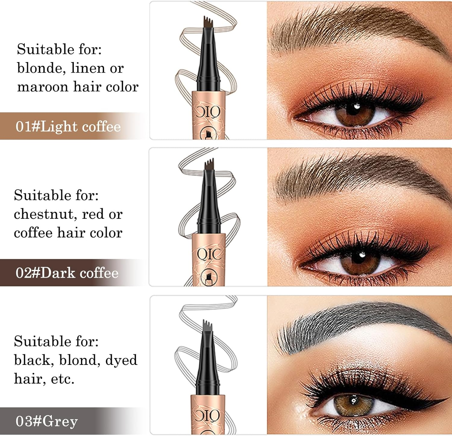 2 Pcs Eyebrow Tattoo Pencil,3D Microblade Eyebrow Pen with 4 Fork Tip Magic Eyebrow Pencil Waterproof Smudge-Proof Natural Eyebrow Hair Micro Eye Brow Pencil for Women (Grey) image number 1