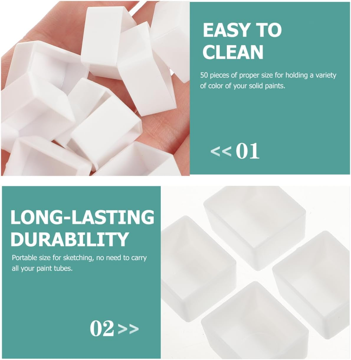 EXCEART 50Pcs Watercolor Half Pans White Plastic Empty Artist Paint Pan Travel Tin Case Palette for Oil Acrylic Painting Art Drawing Supplies (Pattern 1) image number 5