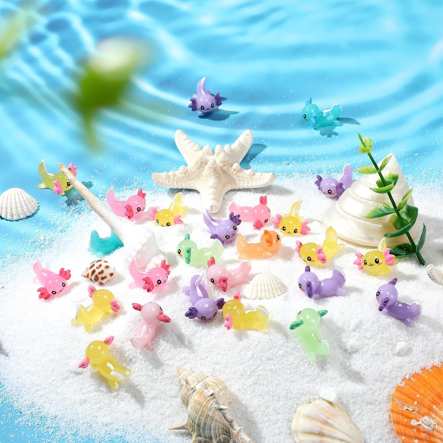 Mini Resin Axolotl Tiny Animal Figurine Miniature Figurines Garden Landscape Aquarium Ornament Potted Plants Decoration DIY Crafts for Christmas (Solid Color-42Pcs) image number 1
