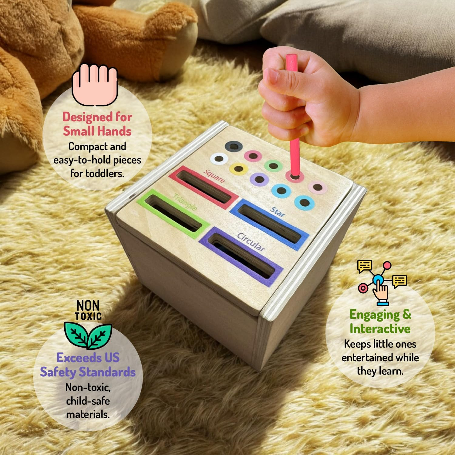 Montessori Wooden Sorting Box Toy - Color Sorting & Matching Sensory Learning Toy for Toddlers & Babies | Educational Fine Motor Skills Development | Safe & Durable Wood image number 6