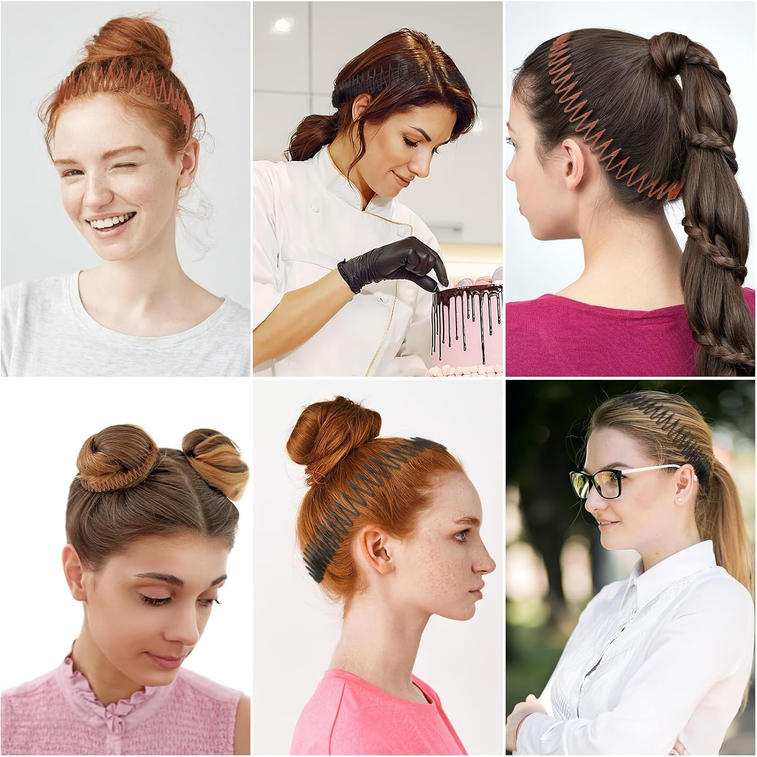 6Pc Stretch Comb Hair Band - Flexible Circle Comb Headband image number 2
