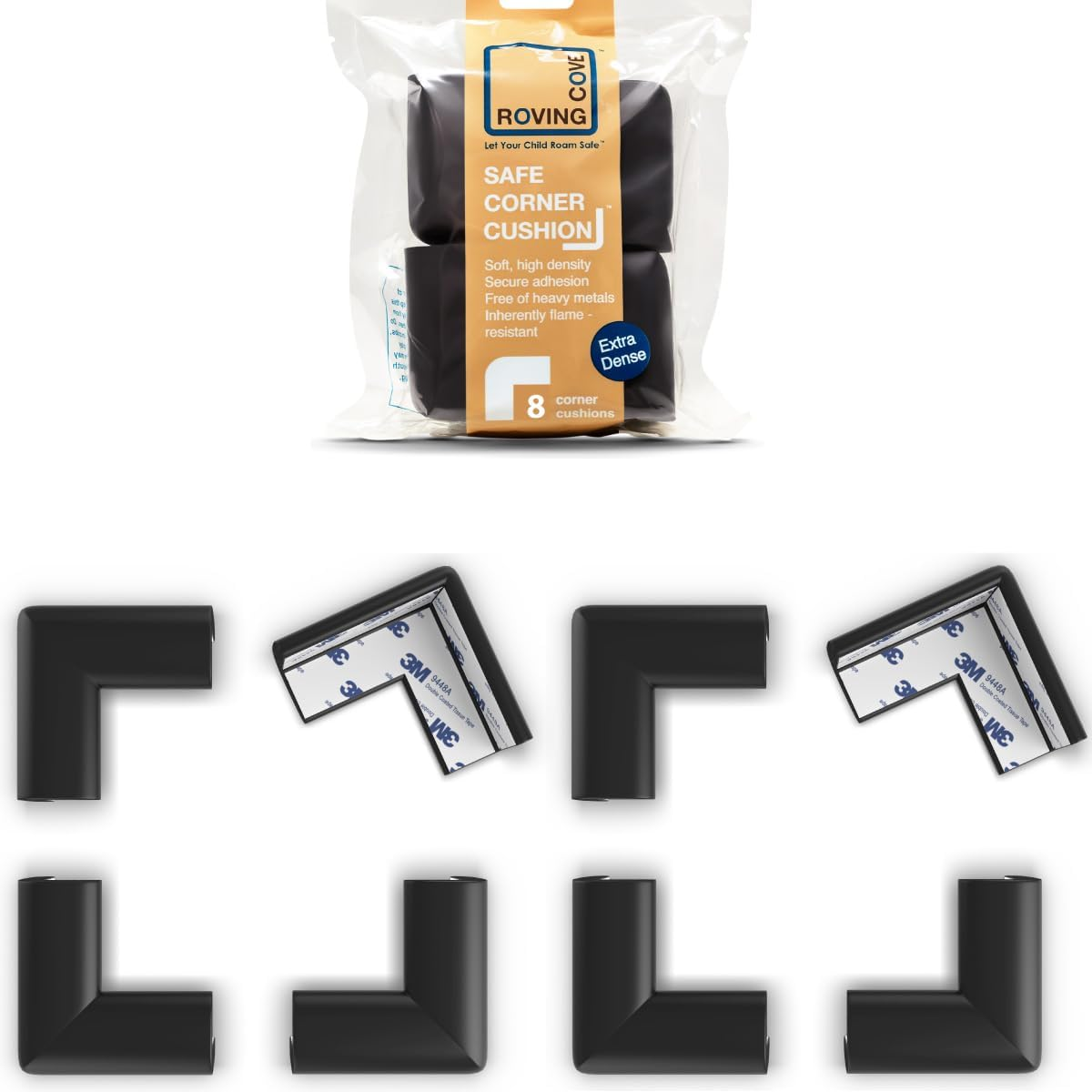 Roving Cove Heftyfit Corner Protector for Baby (16 Large Corners), Heavy-Duty Soft Rubber Foam Furniture Corner Bumper Guards, 3M Adhesive Pre-Taped, Coffee Brown