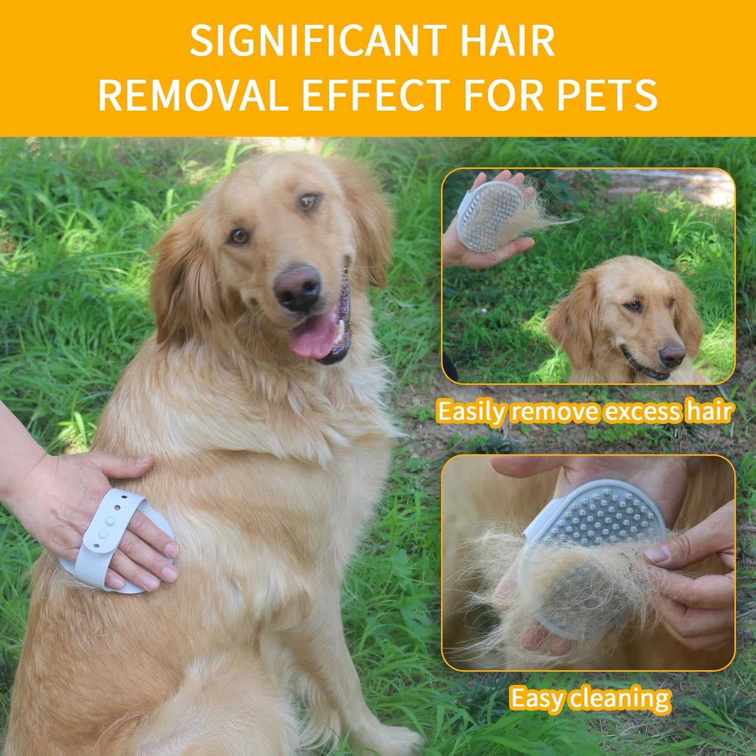 Dog Bath Brush Dog Shmpoo Brush Massage Brush of Dog Cleaning and Beauty Set 2 Pcs (Plum Brush Head, Yellow + Grey) image number 2