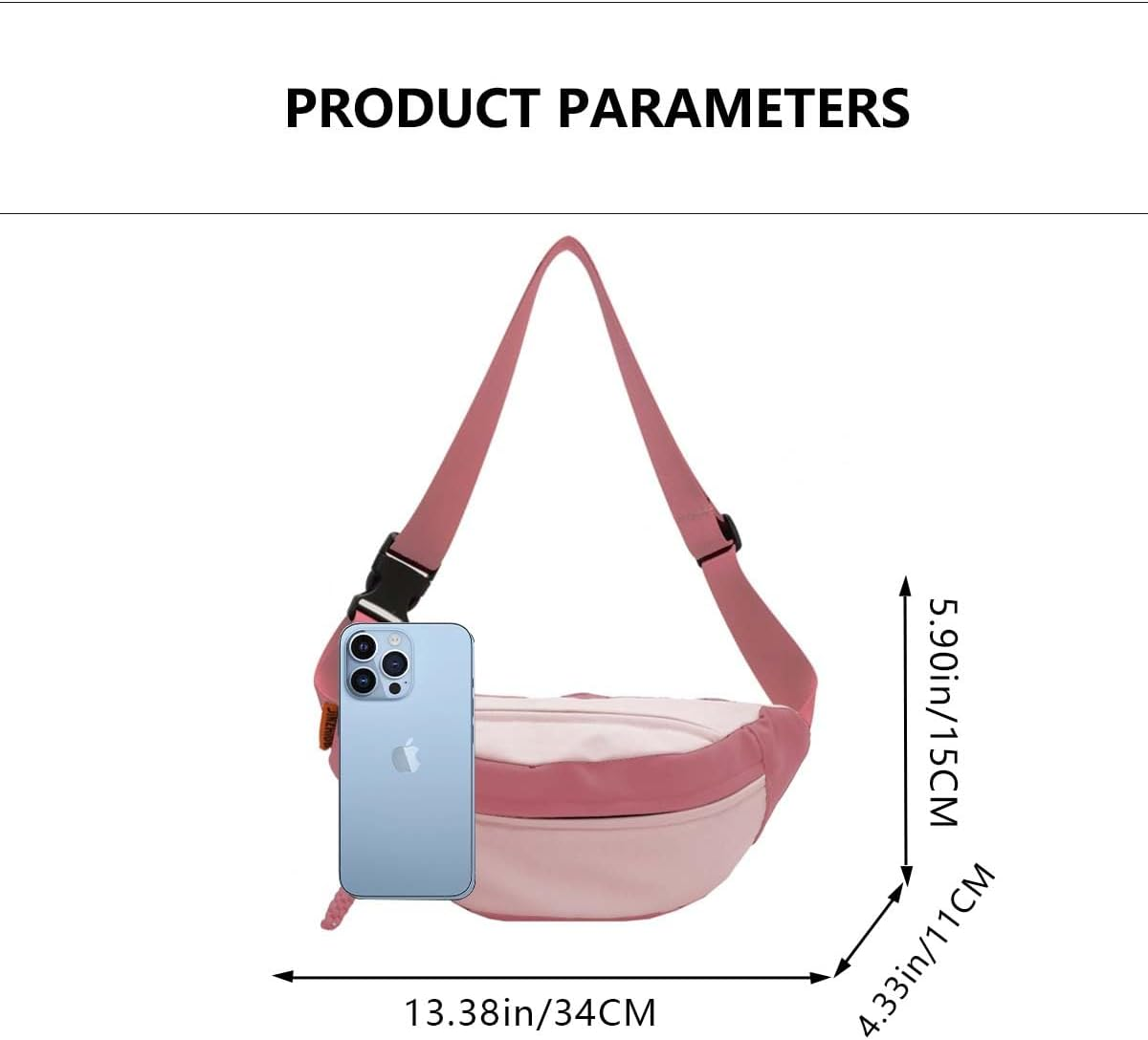 Men and Women'S Oxford Belt Bag Shoulder Bag with Adjustable Shoulder Strap and Zipper Pockets for School and Travel - Pink image number 5