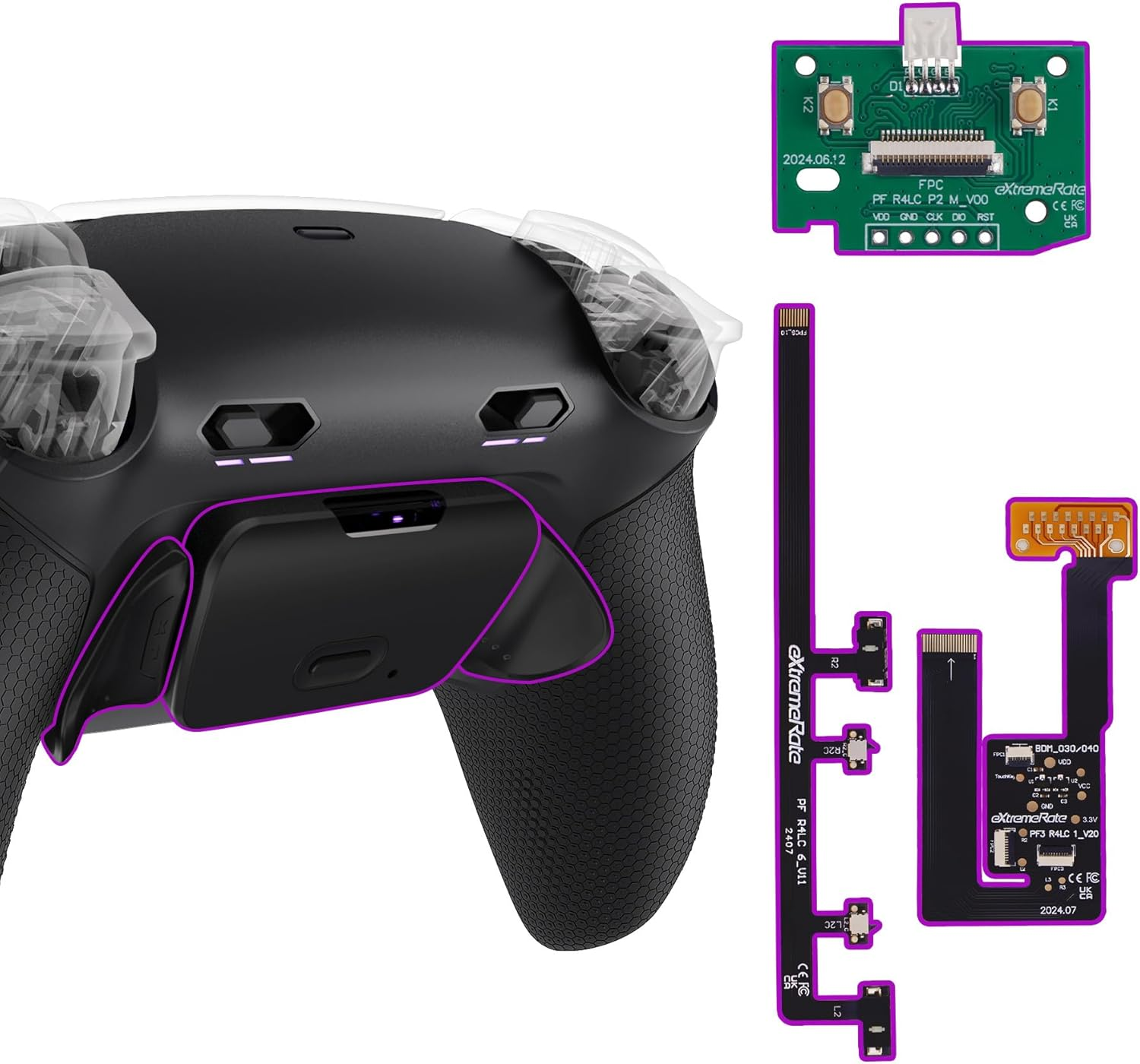 Extremerate Rise plus MAX Back Paddles Kit with Clicky Trigger Stops & Rubberized Grip for PS5 Controller BDM-030 040 050, Remappable Back Buttons Kit for PS5 Controller - White Gray - NO Controller