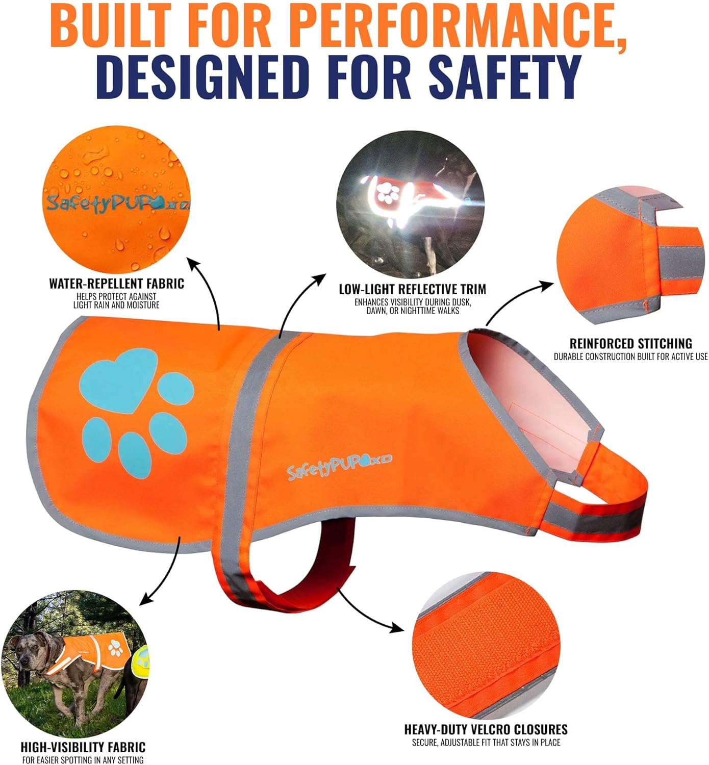 Safetypup XD Dog Reflective Vest. Sizes to Fit Dogs 14 Lbs to 130 Lbs. Blaze Orange Hi Vis Dog Vest Protects Dogs from Cars & Hunting Accidents. Medium Orange image number 1