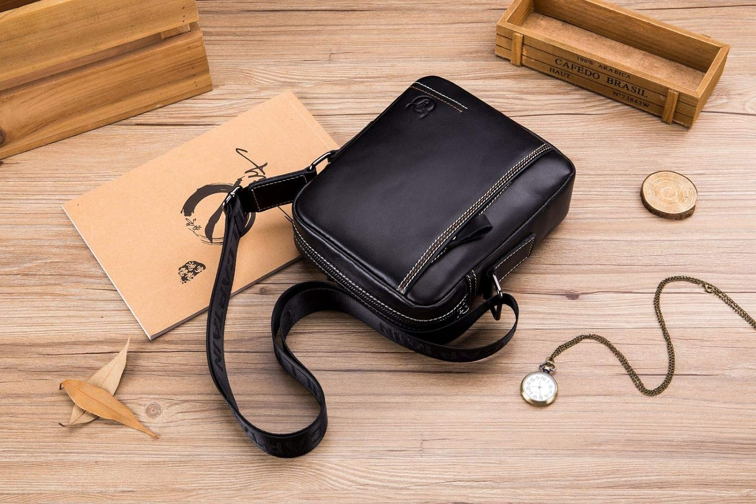 Genuine Leather Men Bags Small Shoulder Crossbody Bag for Men Everyday Casual Travel Messenger Bag Handbag Black image number 6