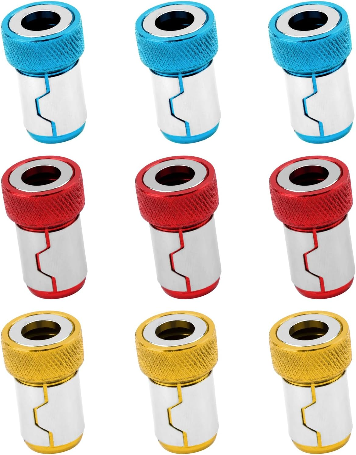 9Pcs Screwdriver Head Magnetic Rings, 3 Colors Premium Aluminum Magnetic Screw Ring Durable Screw Head Magnetic Ring for 1/4" Hex Screwdriver and Power Screwdriver Bits image number 2