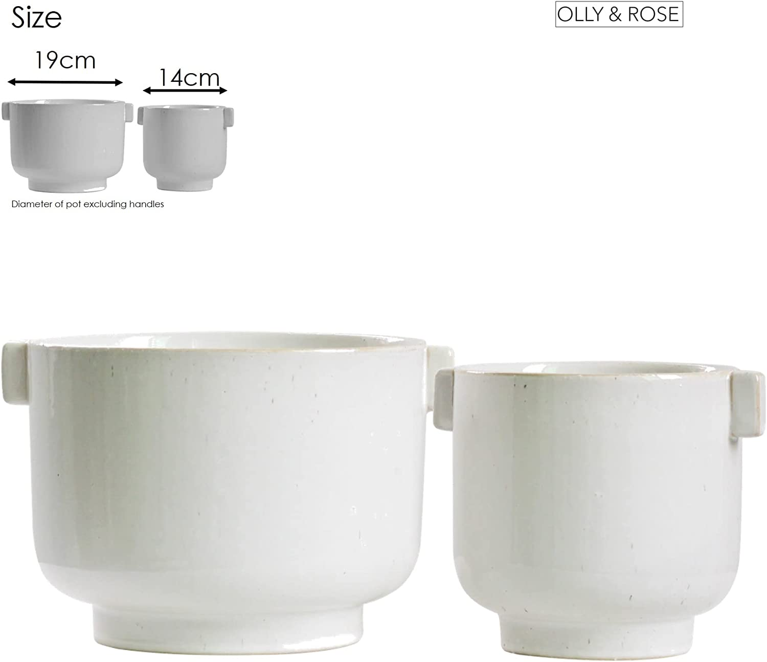 Olly & Rose Cotswolds Ceramic Plant Pot Set with Handles - Indoor & Outdoor Planters - Aged White Gloss Finish image number 4